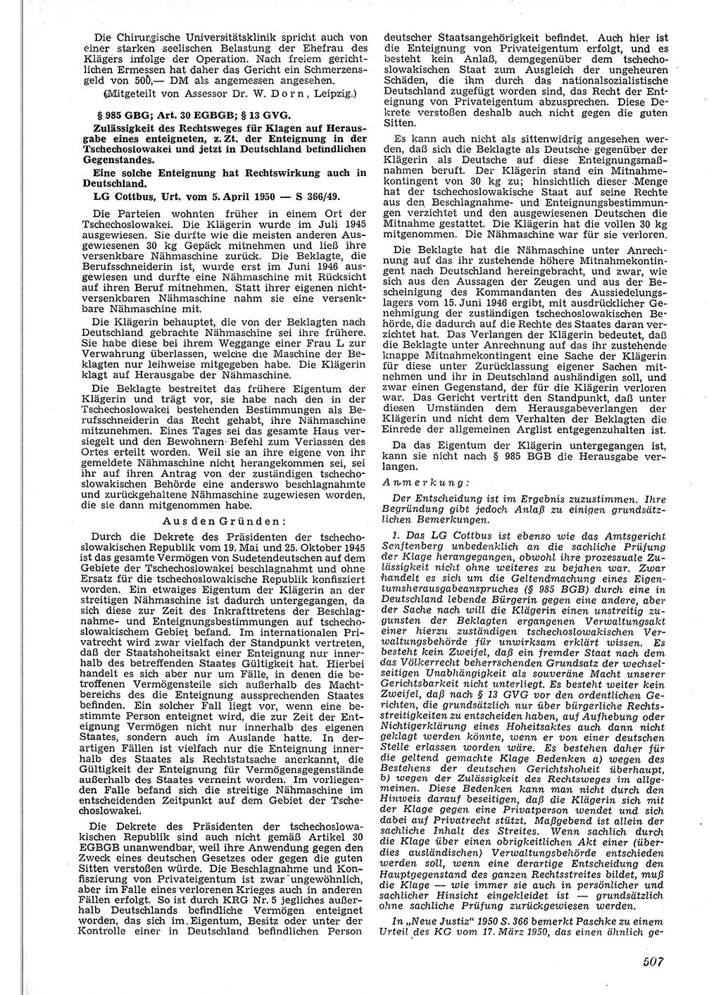Neue Justiz (NJ), Zeitschrift für Recht und Rechtswissenschaft [Deutsche Demokratische Republik (DDR)], 4. Jahrgang 1950, Seite 507 (NJ DDR 1950, S. 507)
