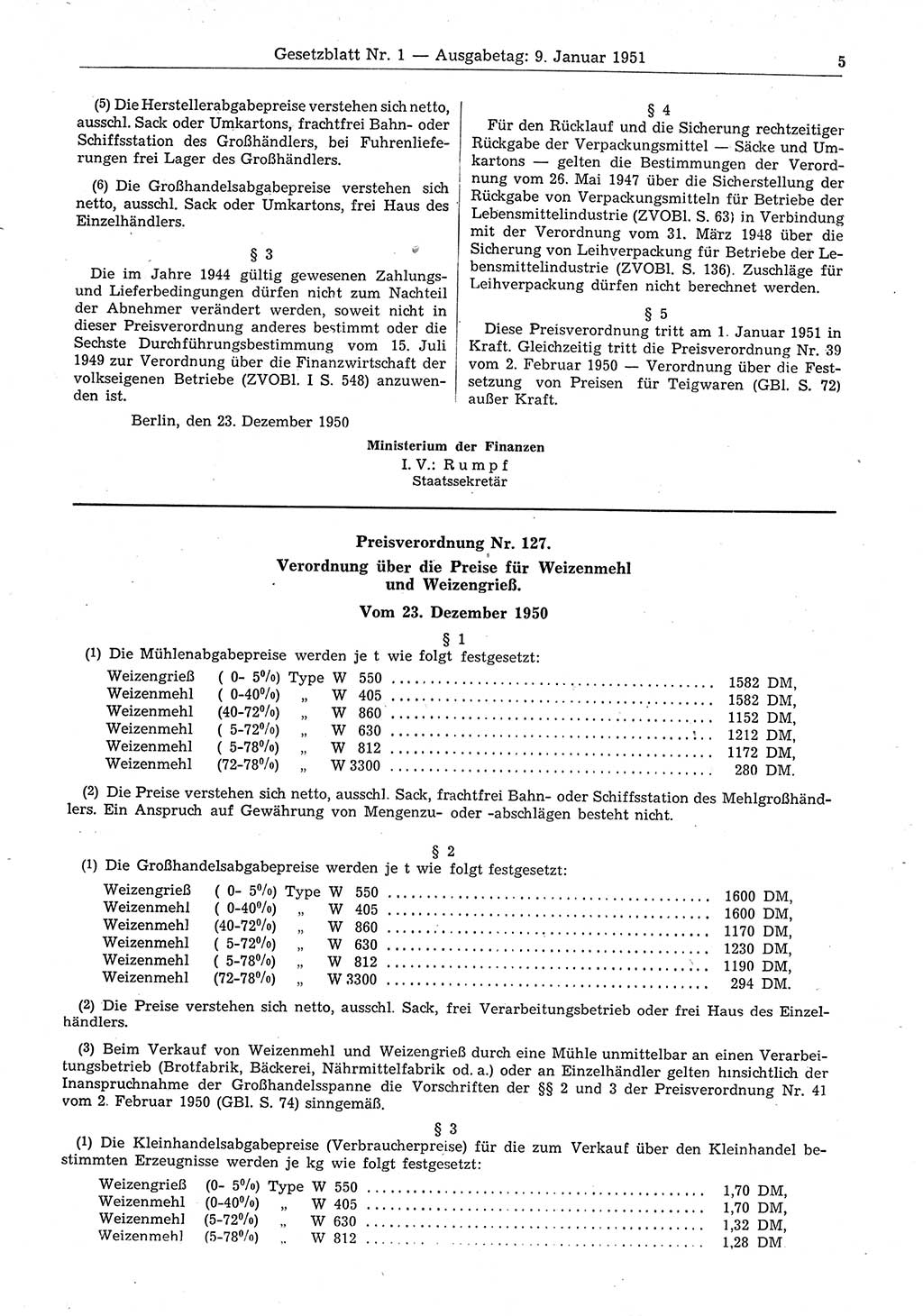Gesetzblatt (GBl.) der Deutschen Demokratischen Republik (DDR) 1951, Seite 5 (GBl. DDR 1951, S. 5)