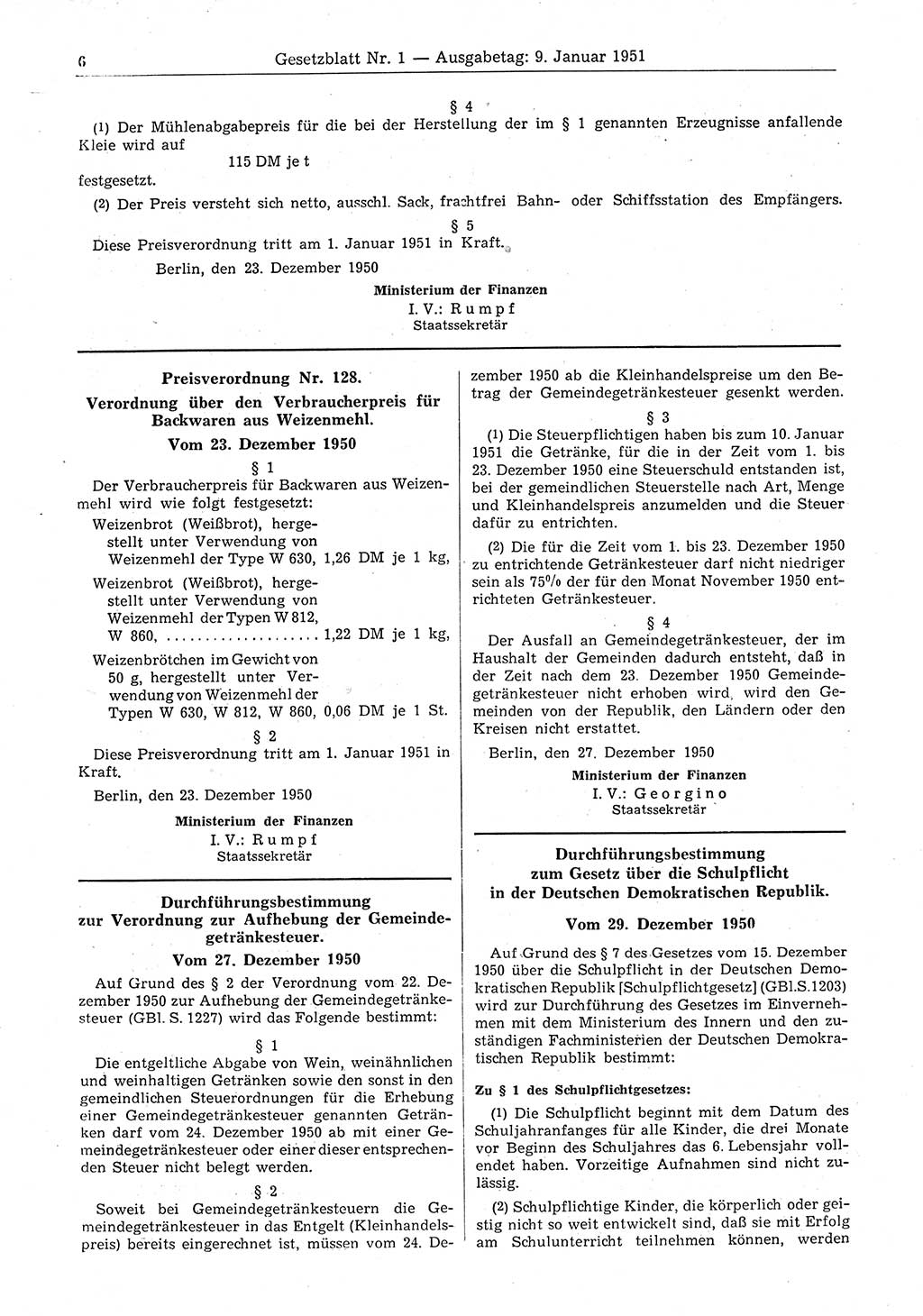 Gesetzblatt (GBl.) der Deutschen Demokratischen Republik (DDR) 1951, Seite 6 (GBl. DDR 1951, S. 6)