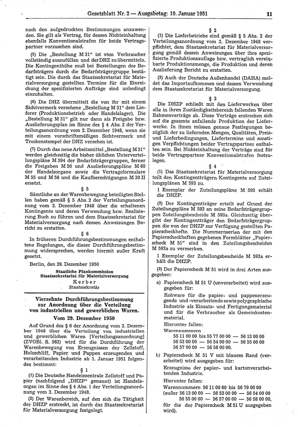 Gesetzblatt (GBl.) der Deutschen Demokratischen Republik (DDR) 1951, Seite 11 (GBl. DDR 1951, S. 11)