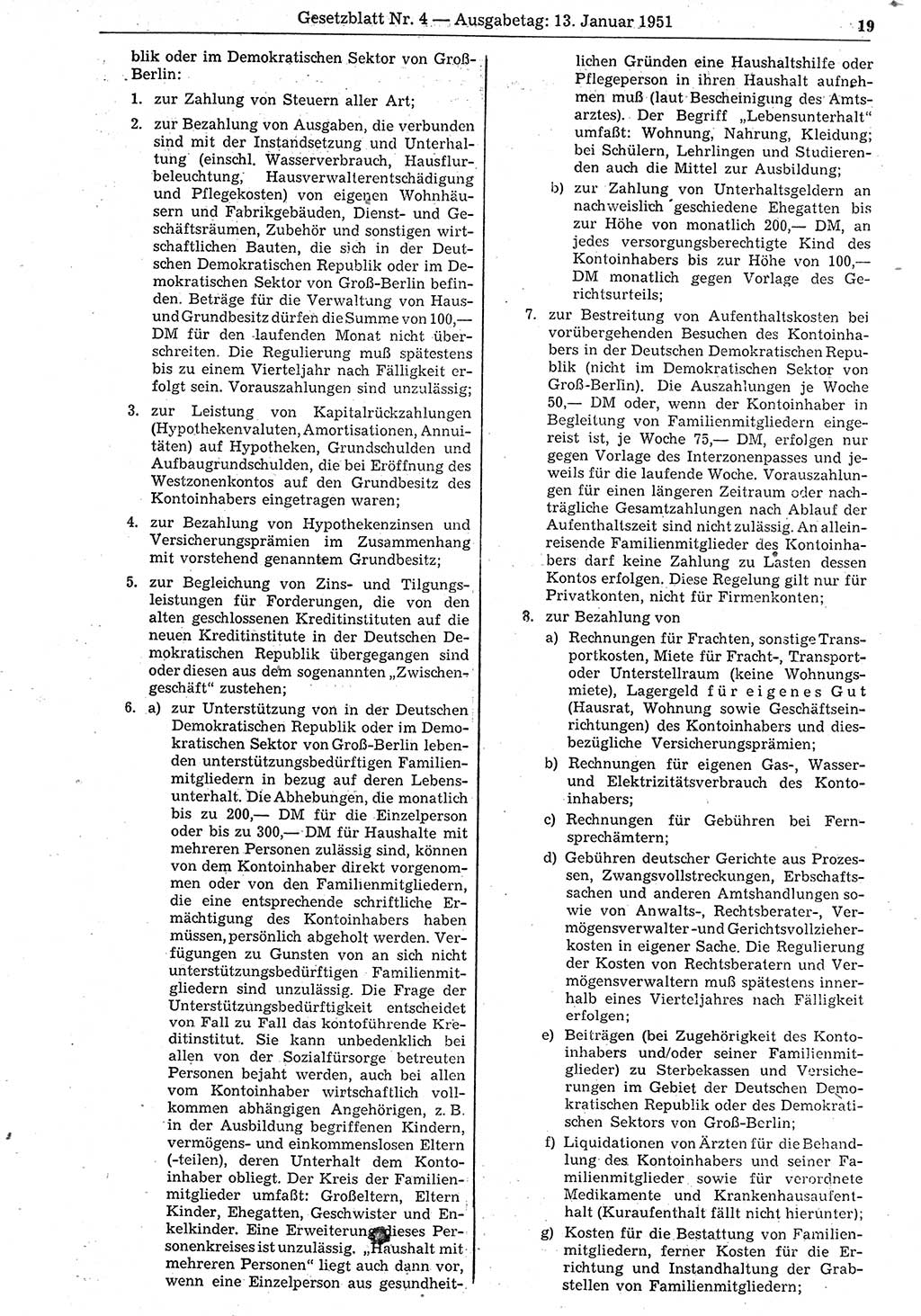Gesetzblatt (GBl.) der Deutschen Demokratischen Republik (DDR) 1951, Seite 19 (GBl. DDR 1951, S. 19)