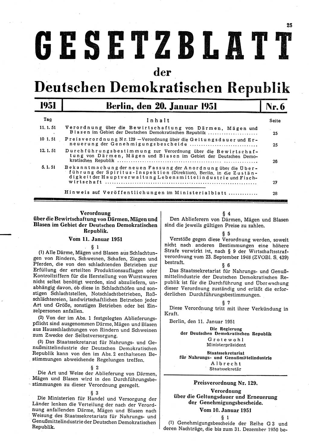 Gesetzblatt (GBl.) der Deutschen Demokratischen Republik (DDR) 1951, Seite 25 (GBl. DDR 1951, S. 25)