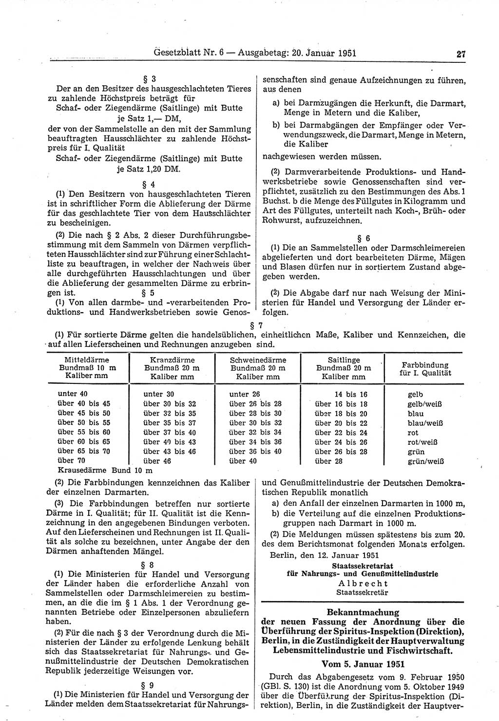 Gesetzblatt (GBl.) der Deutschen Demokratischen Republik (DDR) 1951, Seite 27 (GBl. DDR 1951, S. 27)