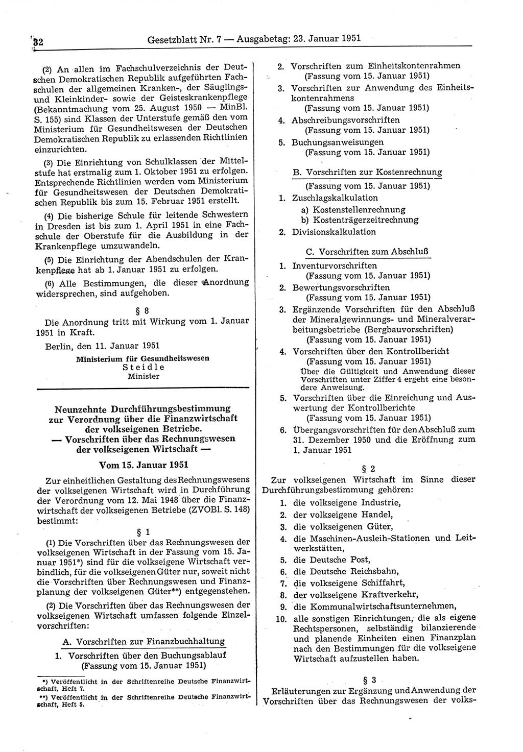 Gesetzblatt (GBl.) der Deutschen Demokratischen Republik (DDR) 1951, Seite 32 (GBl. DDR 1951, S. 32)