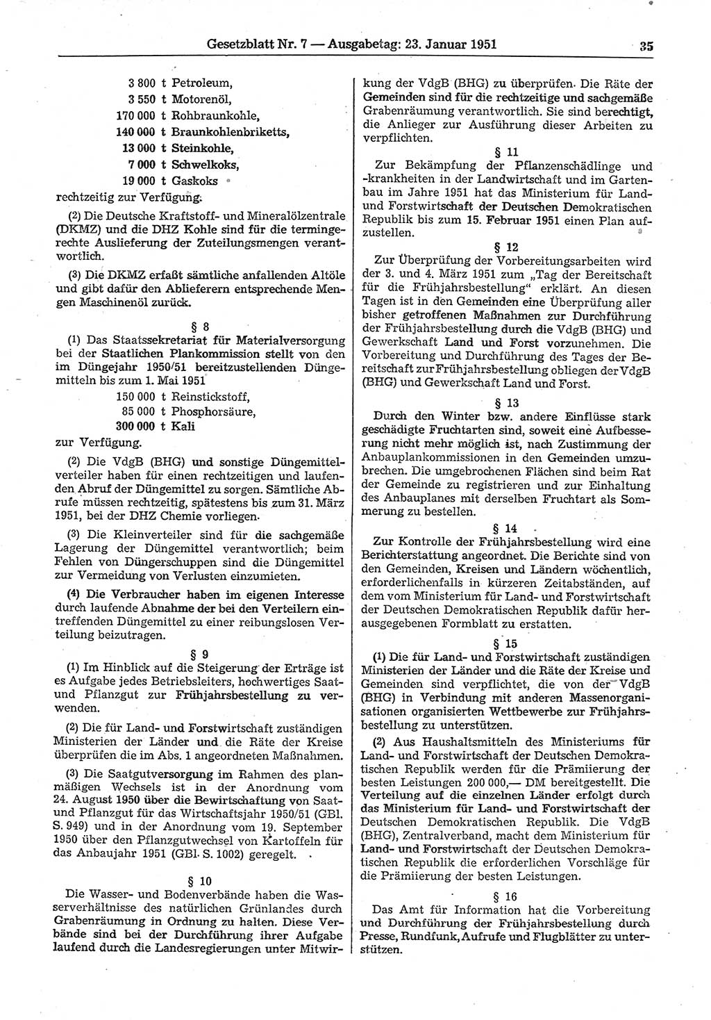 Gesetzblatt (GBl.) der Deutschen Demokratischen Republik (DDR) 1951, Seite 35 (GBl. DDR 1951, S. 35)