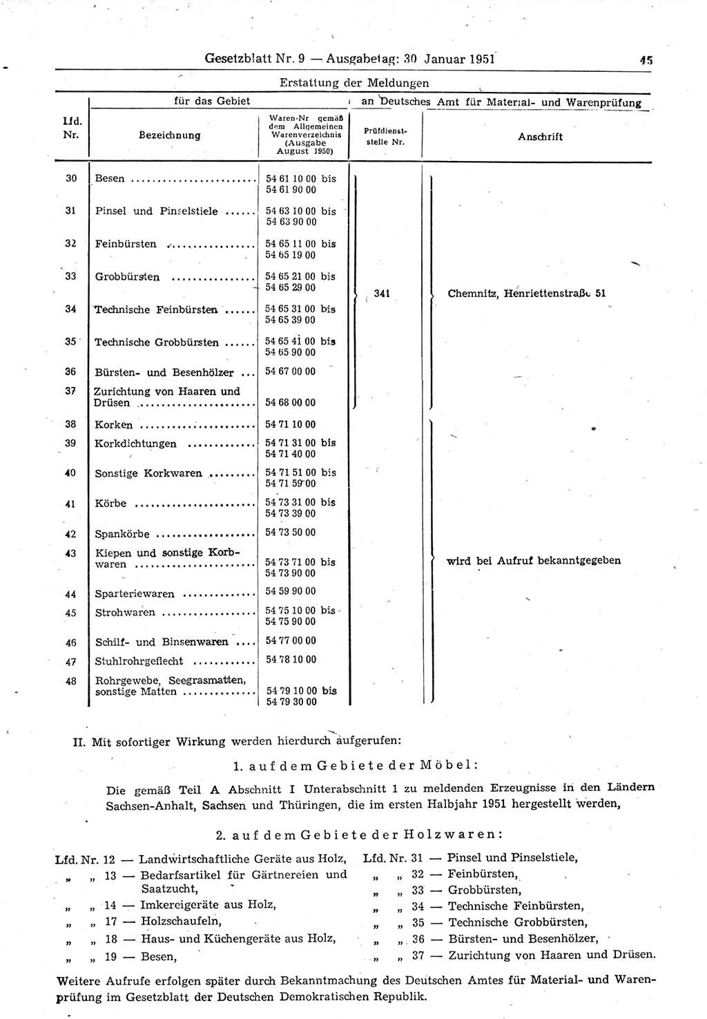 Gesetzblatt (GBl.) der Deutschen Demokratischen Republik (DDR) 1951, Seite 45 (GBl. DDR 1951, S. 45)