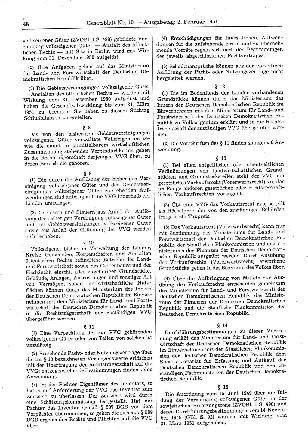Gesetzblatt (GBl.) der Deutschen Demokratischen Republik (DDR) 1951, Seite 48 (GBl. DDR 1951, S. 48)