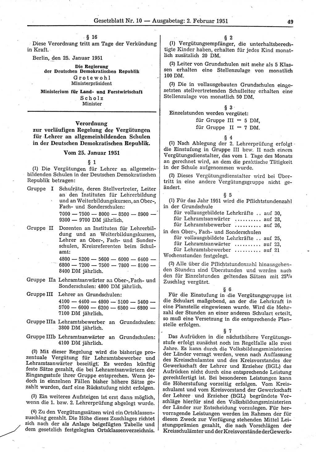 Gesetzblatt (GBl.) der Deutschen Demokratischen Republik (DDR) 1951, Seite 49 (GBl. DDR 1951, S. 49)