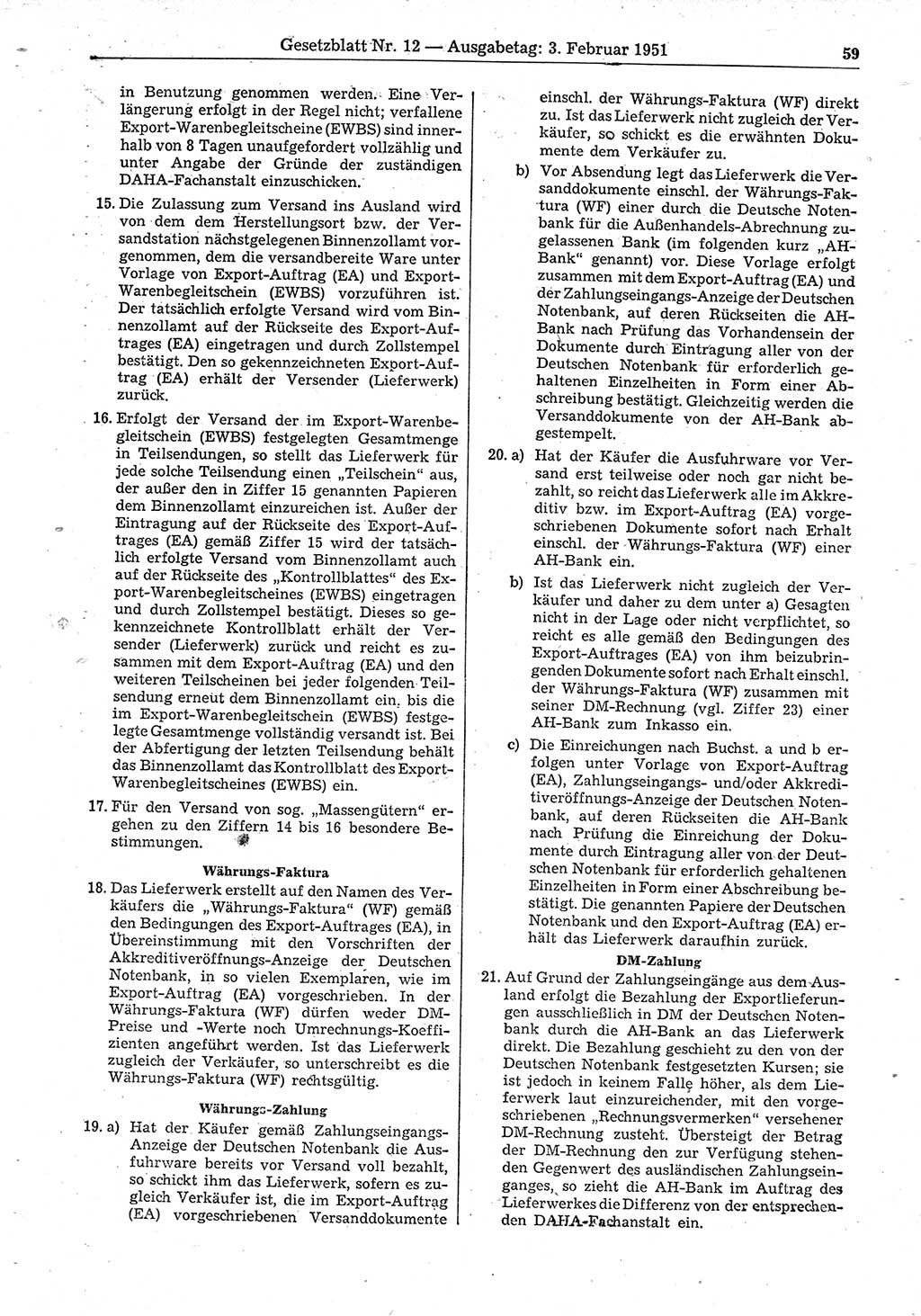 Gesetzblatt (GBl.) der Deutschen Demokratischen Republik (DDR) 1951, Seite 59 (GBl. DDR 1951, S. 59)