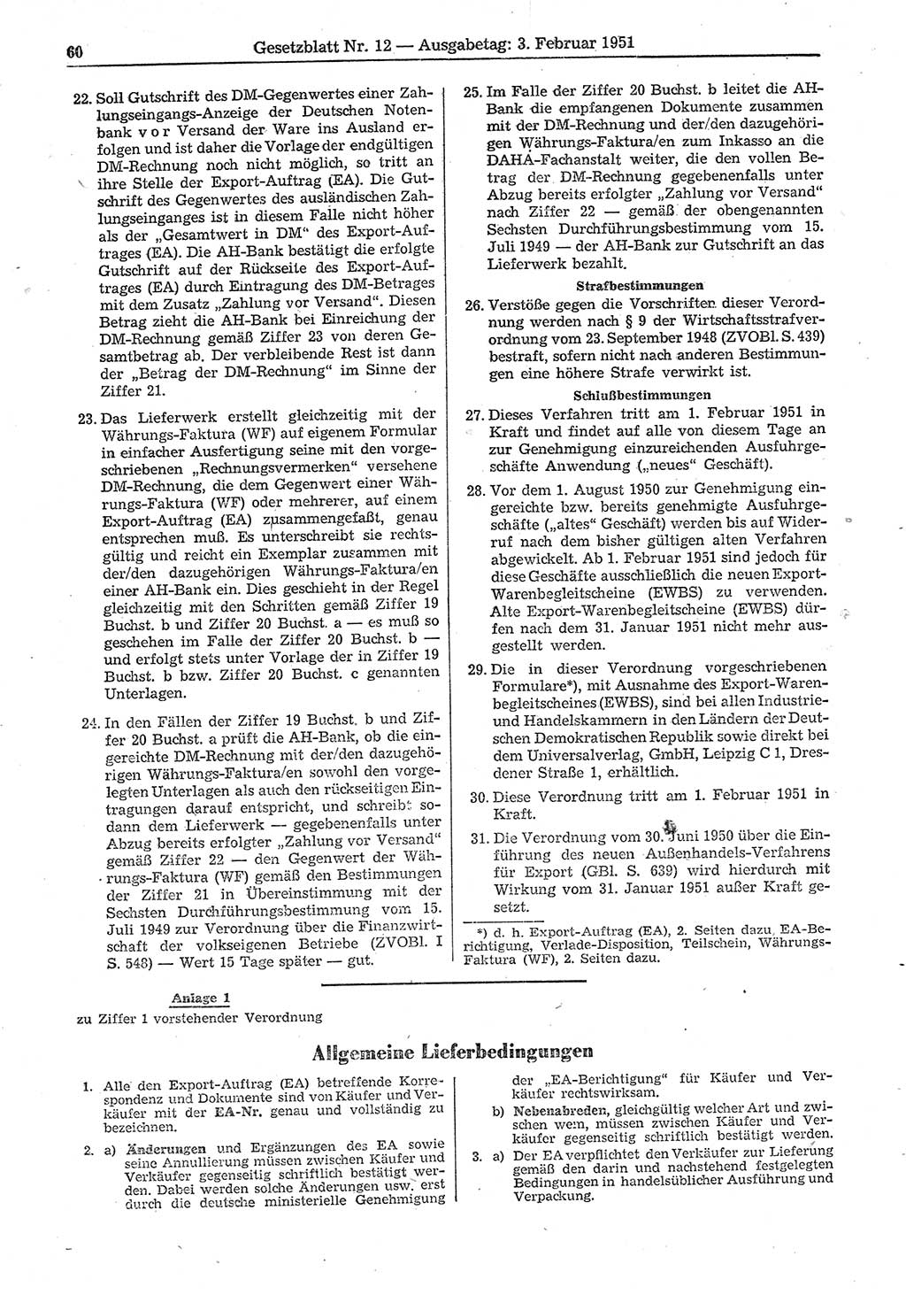 Gesetzblatt (GBl.) der Deutschen Demokratischen Republik (DDR) 1951, Seite 60 (GBl. DDR 1951, S. 60)