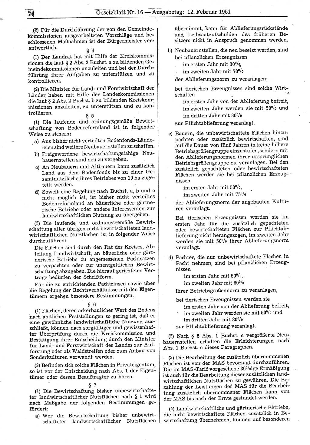 Gesetzblatt (GBl.) der Deutschen Demokratischen Republik (DDR) 1951, Seite 76 (GBl. DDR 1951, S. 76)