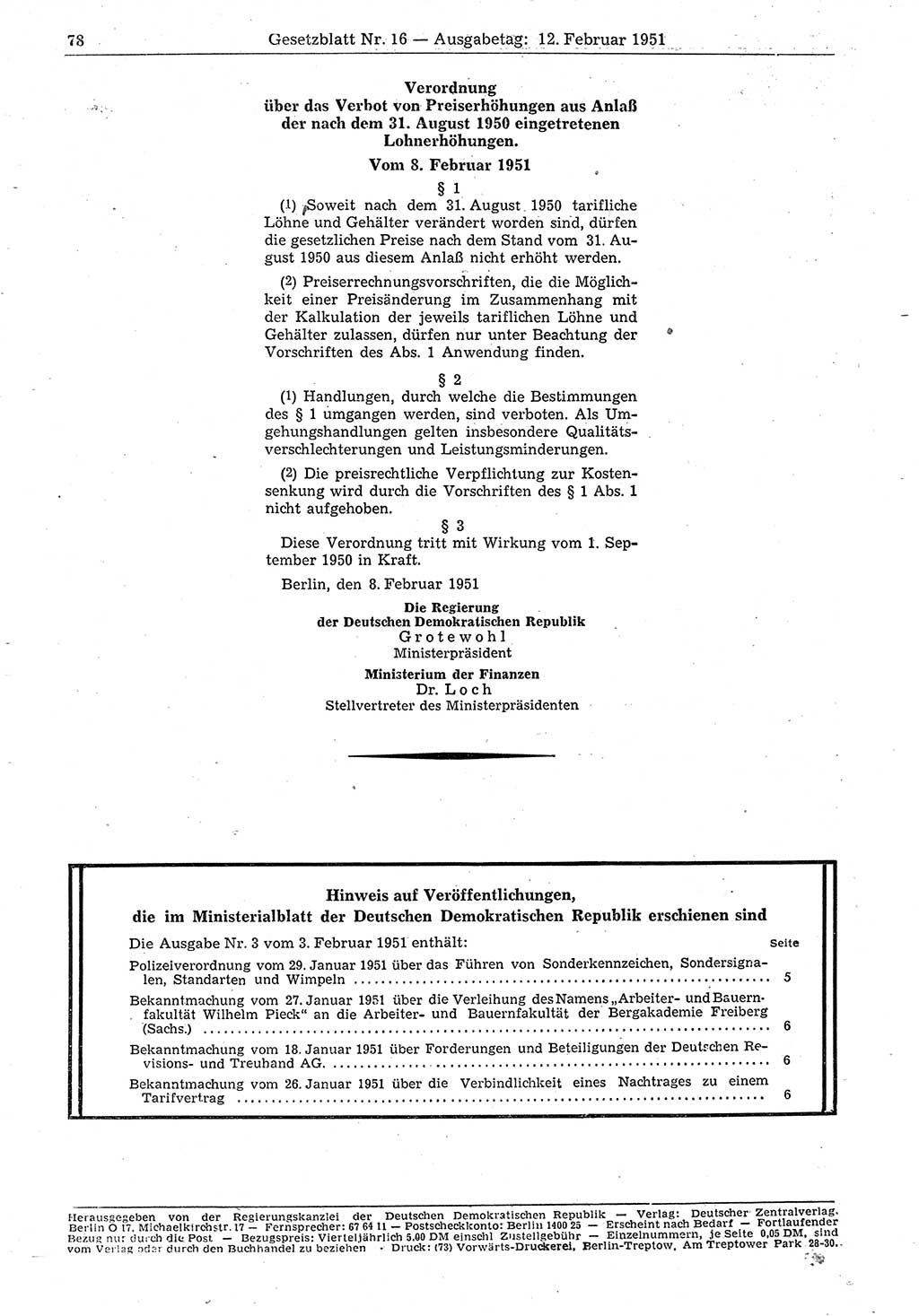 Gesetzblatt (GBl.) der Deutschen Demokratischen Republik (DDR) 1951, Seite 78 (GBl. DDR 1951, S. 78)