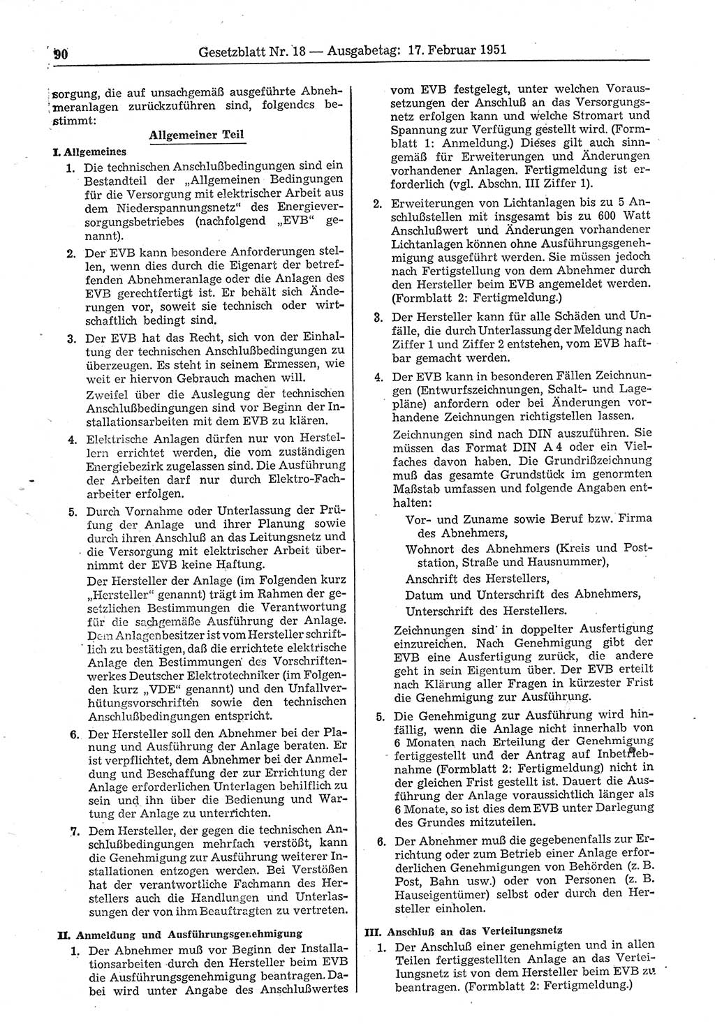Gesetzblatt (GBl.) der Deutschen Demokratischen Republik (DDR) 1951, Seite 90 (GBl. DDR 1951, S. 90)