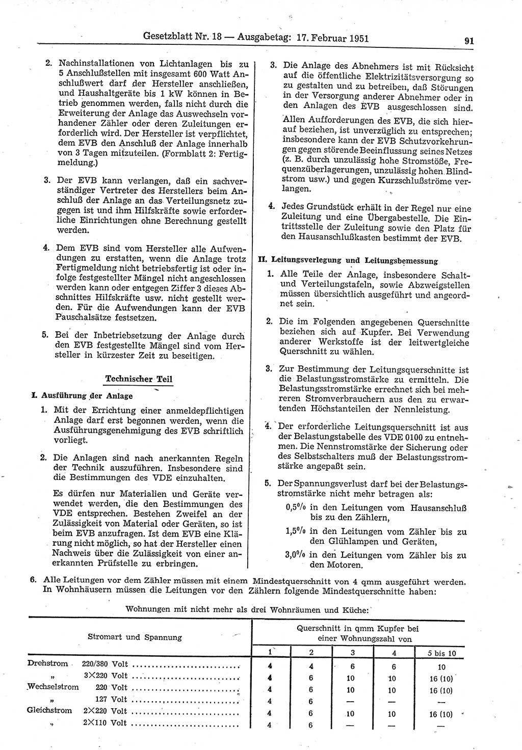 Gesetzblatt (GBl.) der Deutschen Demokratischen Republik (DDR) 1951, Seite 91 (GBl. DDR 1951, S. 91)