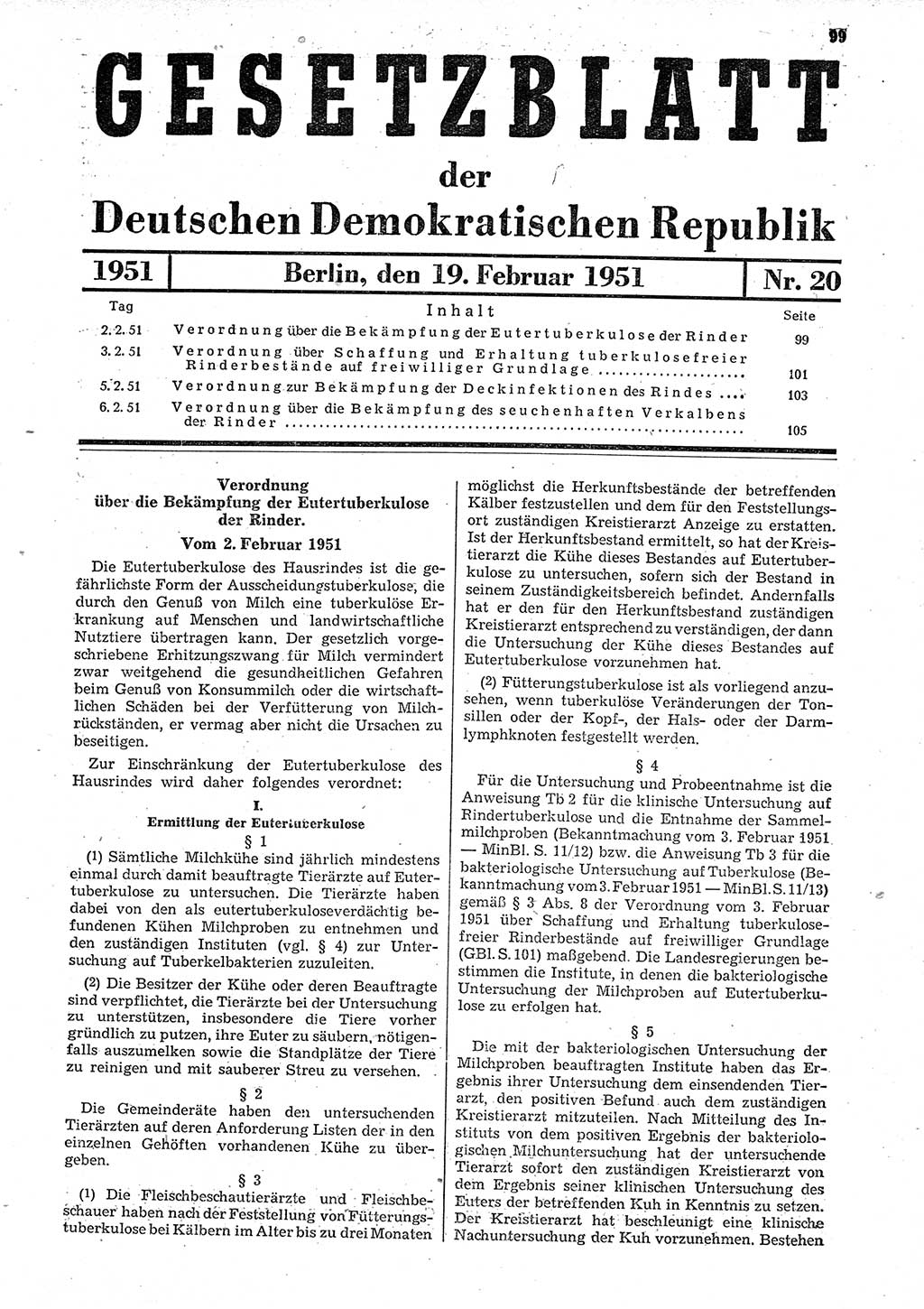 Gesetzblatt (GBl.) der Deutschen Demokratischen Republik (DDR) 1951, Seite 99 (GBl. DDR 1951, S. 99)
