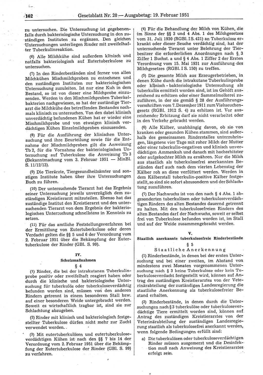 Gesetzblatt (GBl.) der Deutschen Demokratischen Republik (DDR) 1951, Seite 102 (GBl. DDR 1951, S. 102)