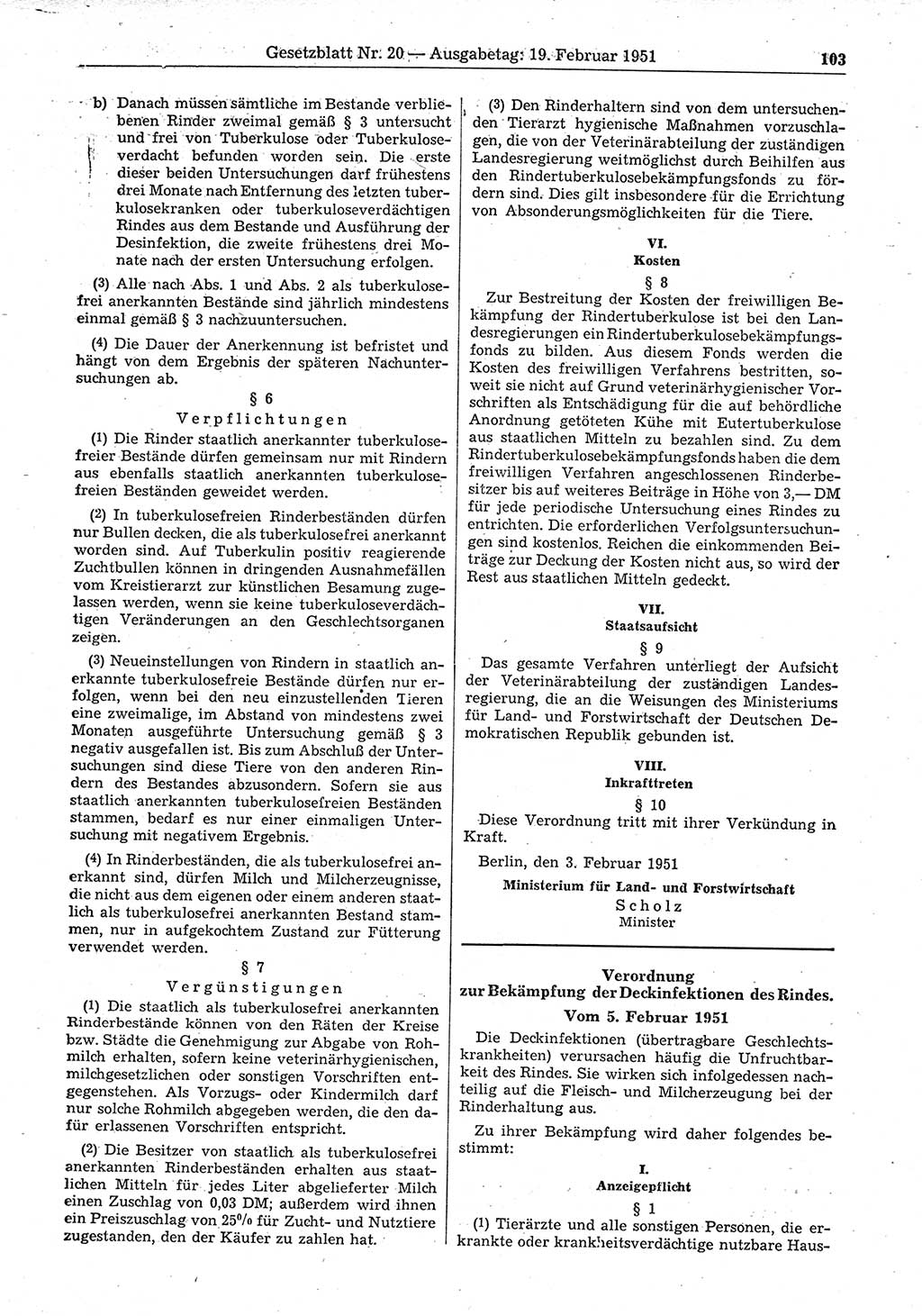 Gesetzblatt (GBl.) der Deutschen Demokratischen Republik (DDR) 1951, Seite 103 (GBl. DDR 1951, S. 103)