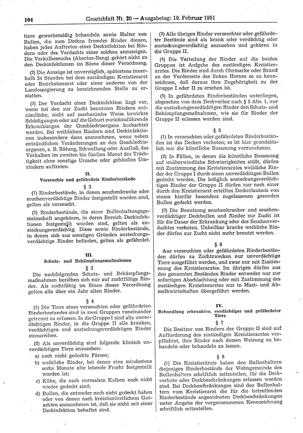 Gesetzblatt (GBl.) der Deutschen Demokratischen Republik (DDR) 1951, Seite 104 (GBl. DDR 1951, S. 104)