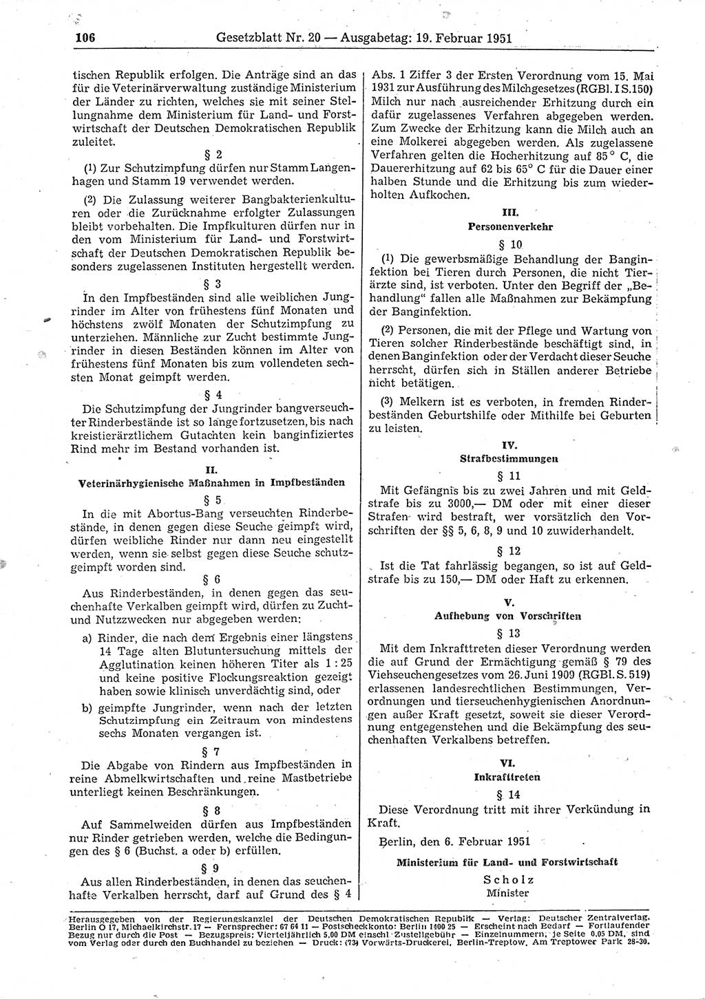 Gesetzblatt (GBl.) der Deutschen Demokratischen Republik (DDR) 1951, Seite 106 (GBl. DDR 1951, S. 106)