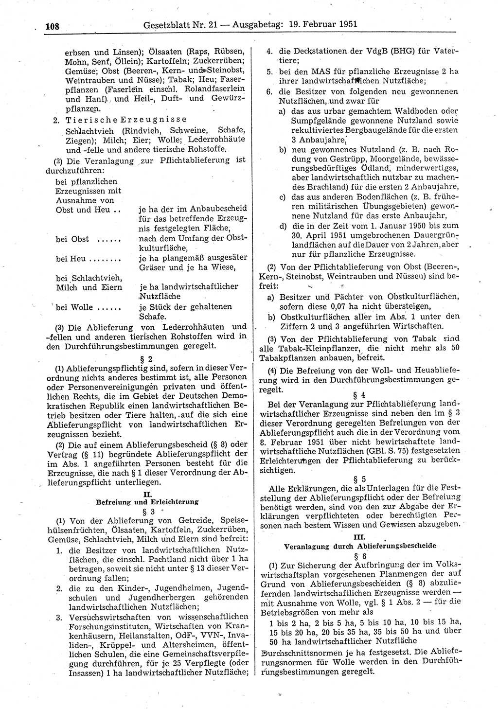 Gesetzblatt (GBl.) der Deutschen Demokratischen Republik (DDR) 1951, Seite 108 (GBl. DDR 1951, S. 108)