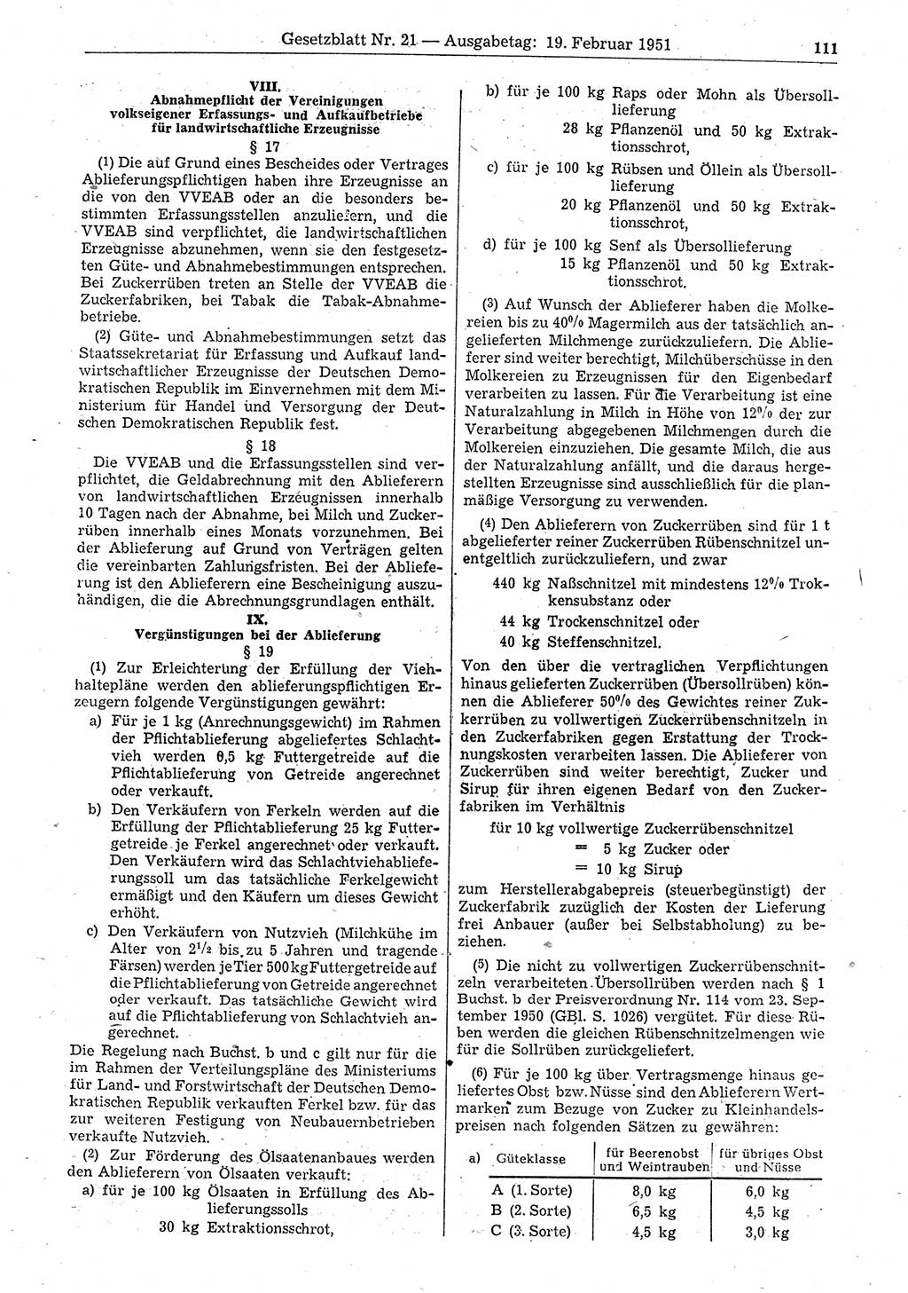 Gesetzblatt (GBl.) der Deutschen Demokratischen Republik (DDR) 1951, Seite 111 (GBl. DDR 1951, S. 111)