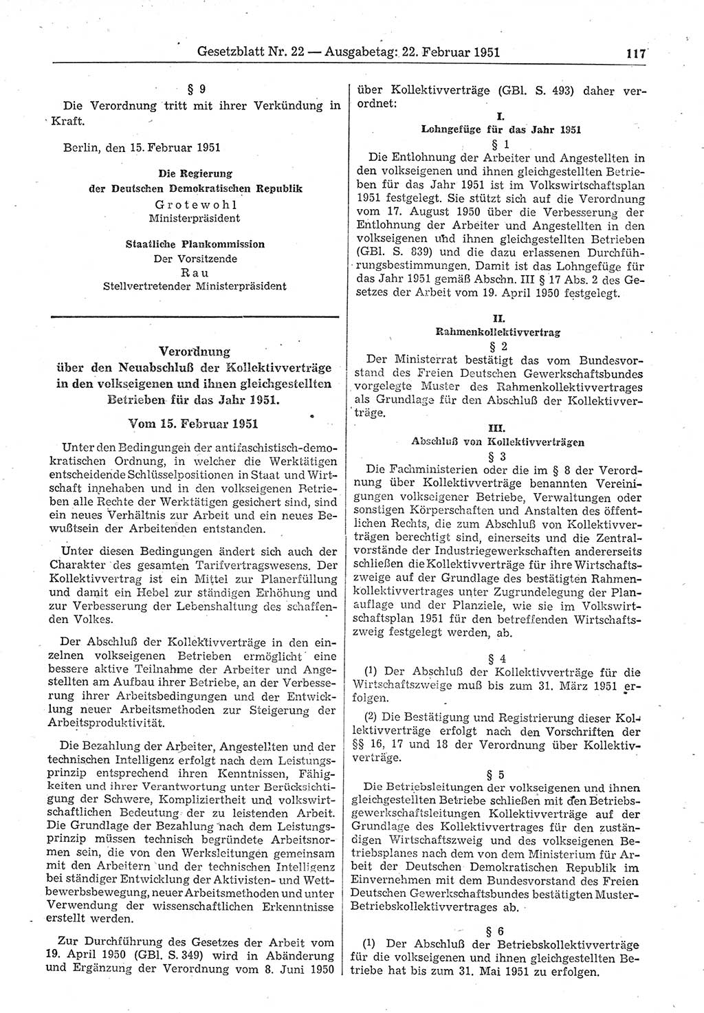 Gesetzblatt (GBl.) der Deutschen Demokratischen Republik (DDR) 1951, Seite 117 (GBl. DDR 1951, S. 117)