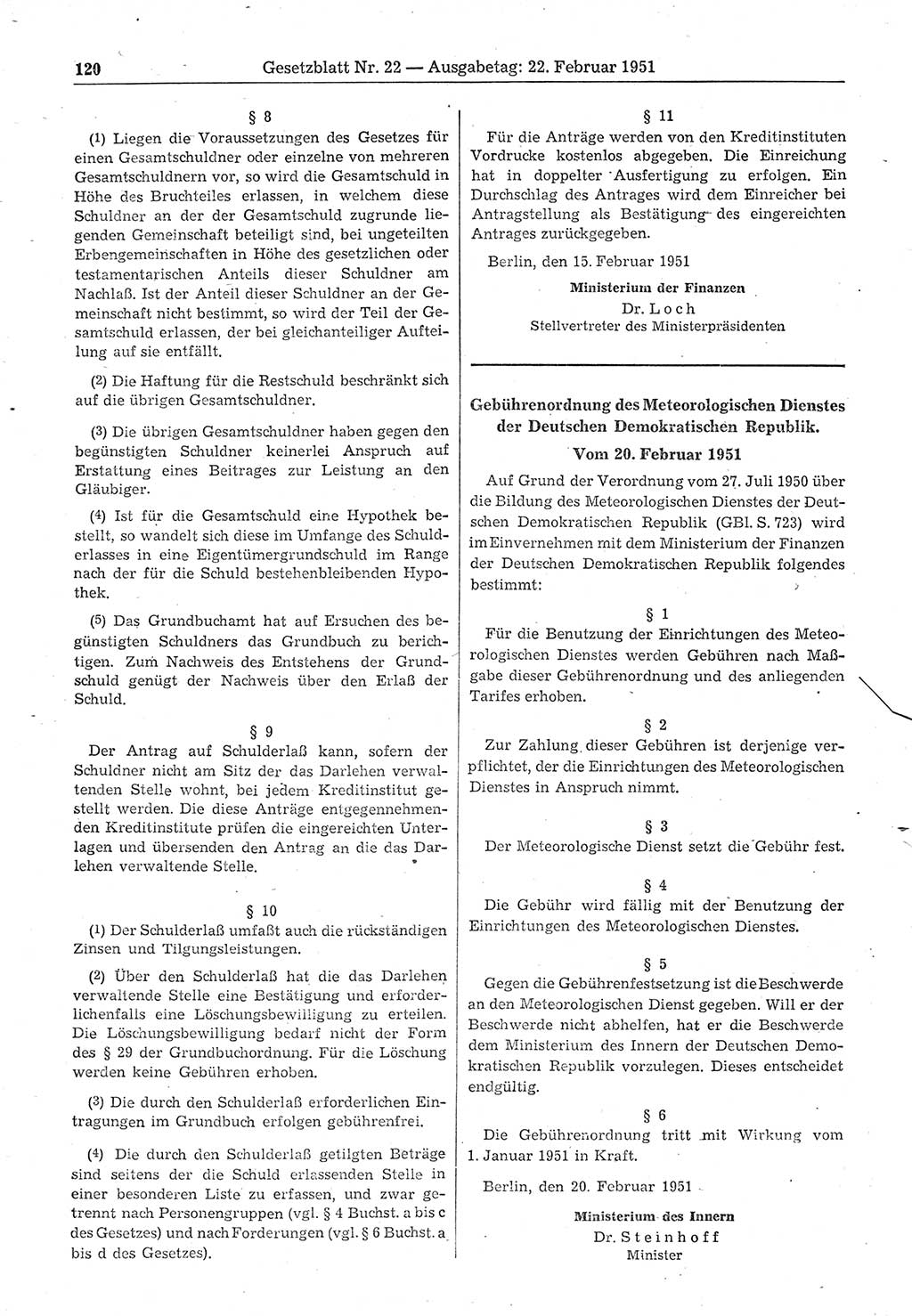 Gesetzblatt (GBl.) der Deutschen Demokratischen Republik (DDR) 1951, Seite 120 (GBl. DDR 1951, S. 120)