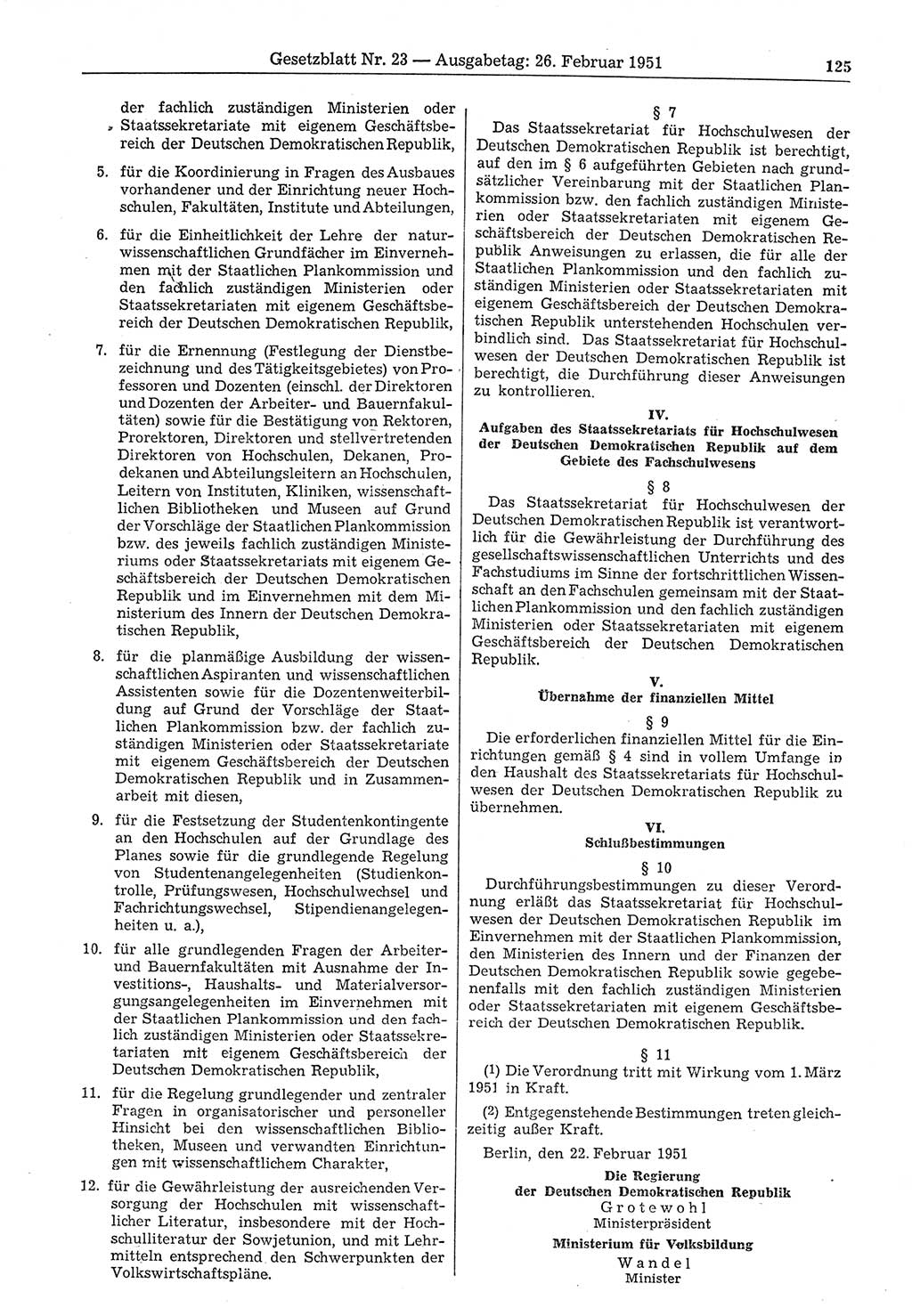 Gesetzblatt (GBl.) der Deutschen Demokratischen Republik (DDR) 1951, Seite 125 (GBl. DDR 1951, S. 125)