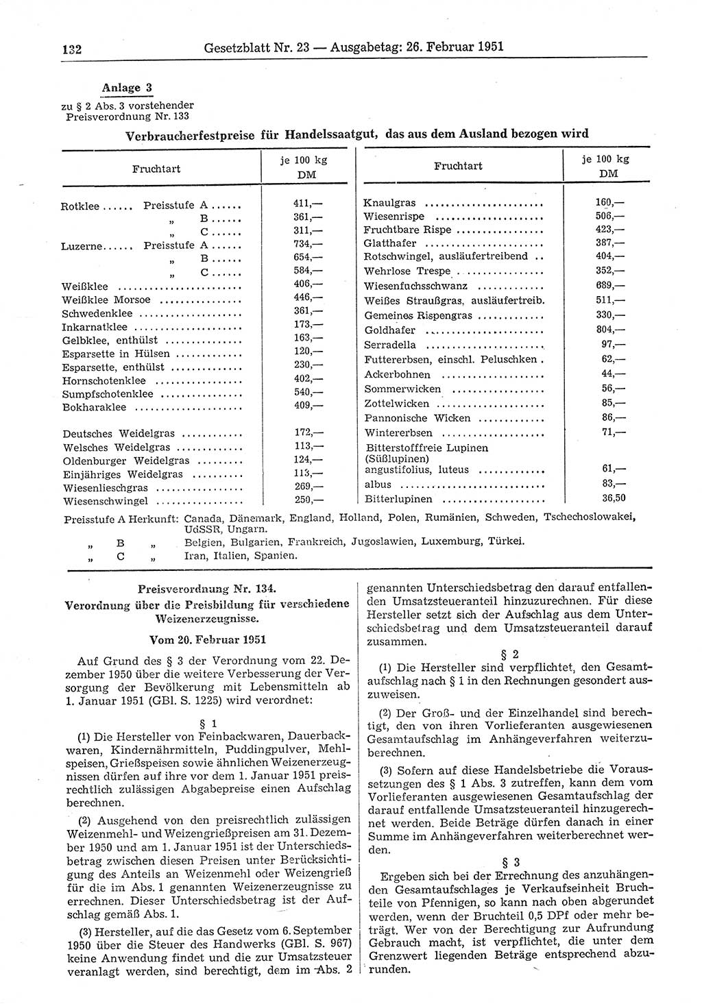 Gesetzblatt (GBl.) der Deutschen Demokratischen Republik (DDR) 1951, Seite 132 (GBl. DDR 1951, S. 132)