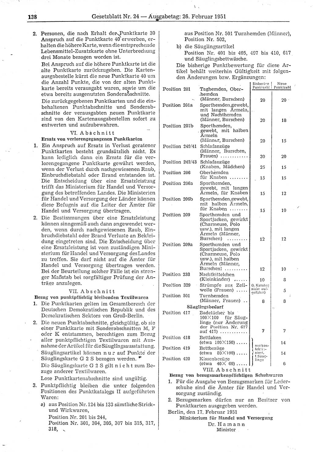Gesetzblatt (GBl.) der Deutschen Demokratischen Republik (DDR) 1951, Seite 138 (GBl. DDR 1951, S. 138)