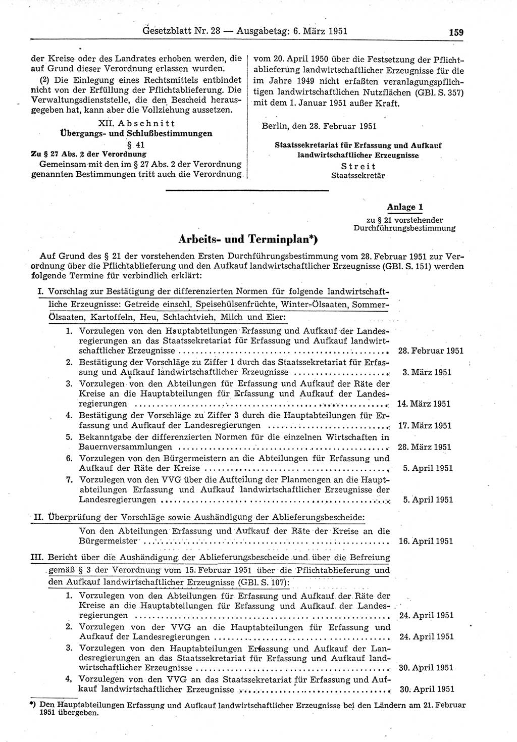 Gesetzblatt (GBl.) der Deutschen Demokratischen Republik (DDR) 1951, Seite 159 (GBl. DDR 1951, S. 159)