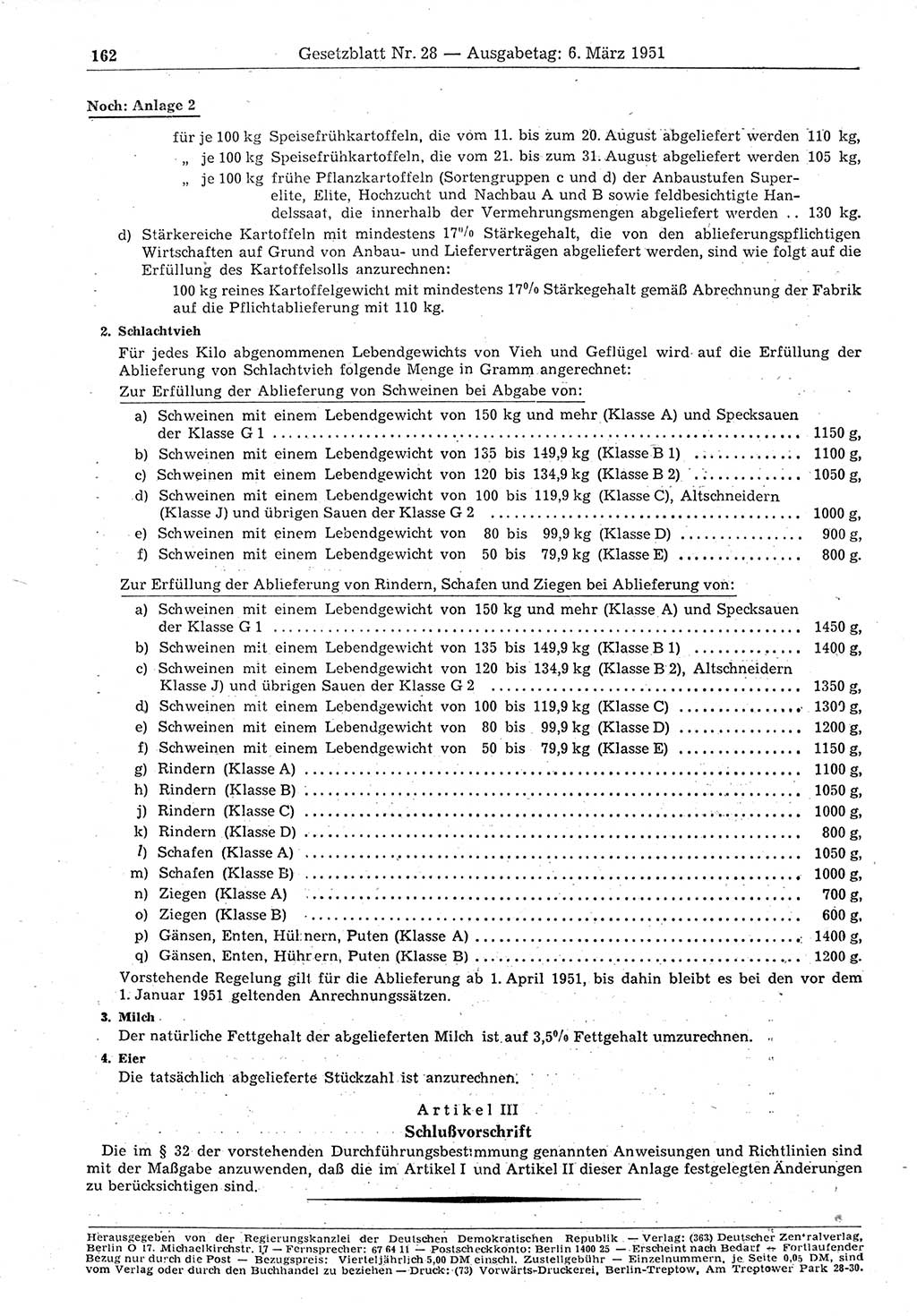 Gesetzblatt (GBl.) der Deutschen Demokratischen Republik (DDR) 1951, Seite 162 (GBl. DDR 1951, S. 162)