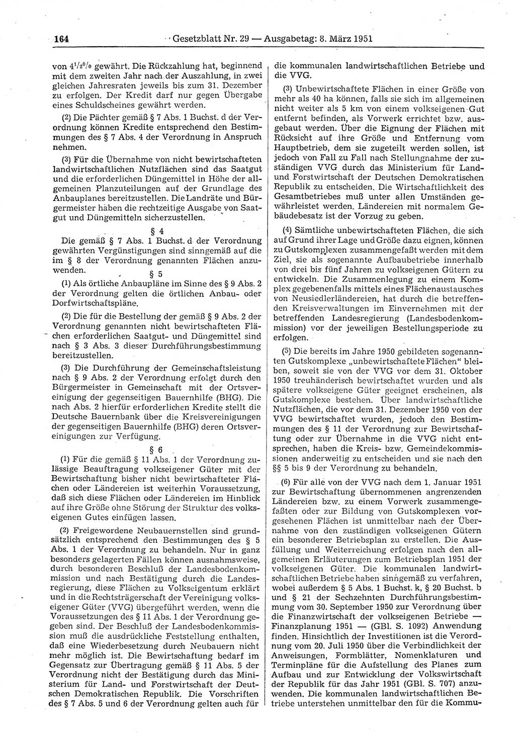 Gesetzblatt (GBl.) der Deutschen Demokratischen Republik (DDR) 1951, Seite 164 (GBl. DDR 1951, S. 164)