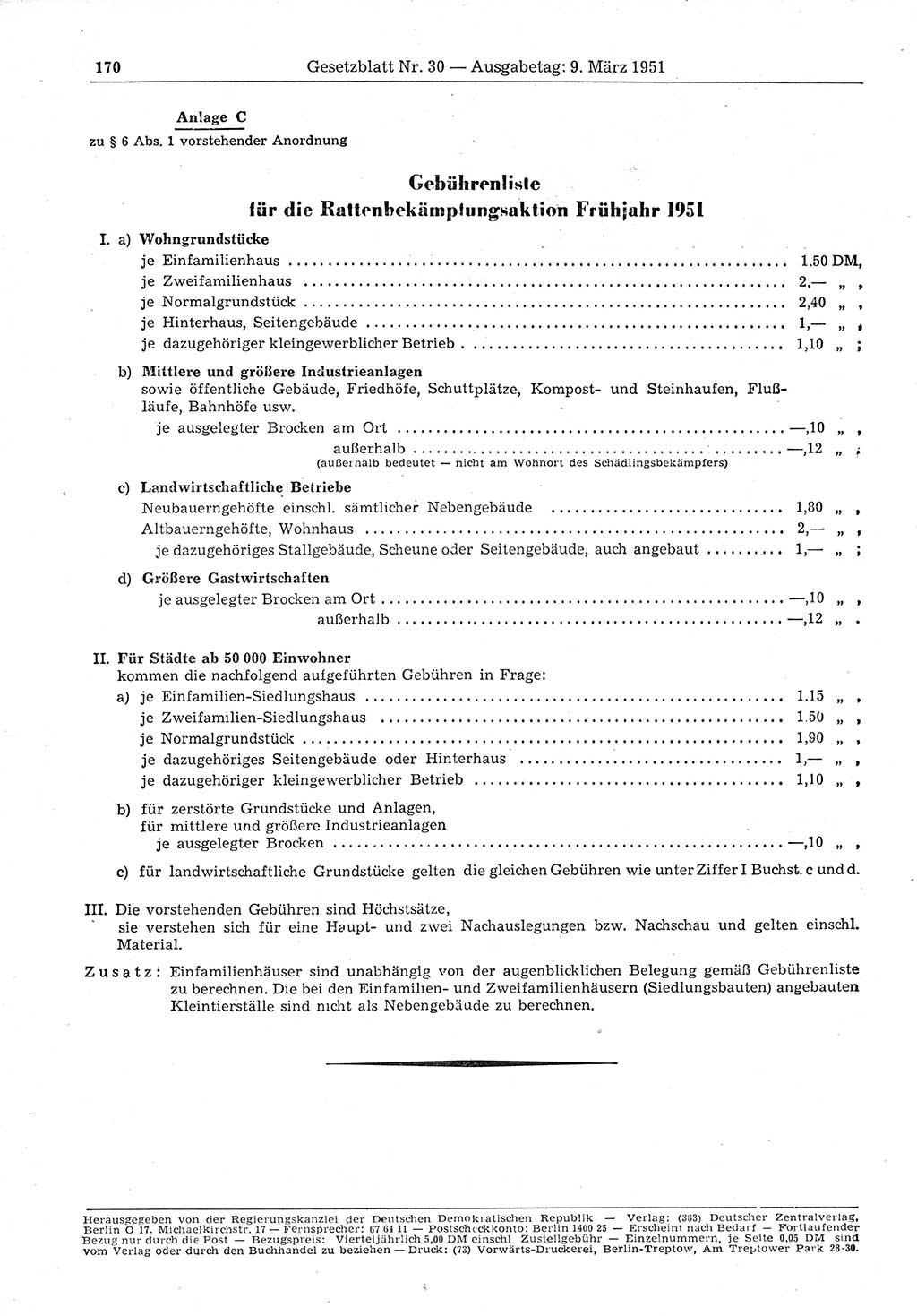 Gesetzblatt (GBl.) der Deutschen Demokratischen Republik (DDR) 1951, Seite 170 (GBl. DDR 1951, S. 170)