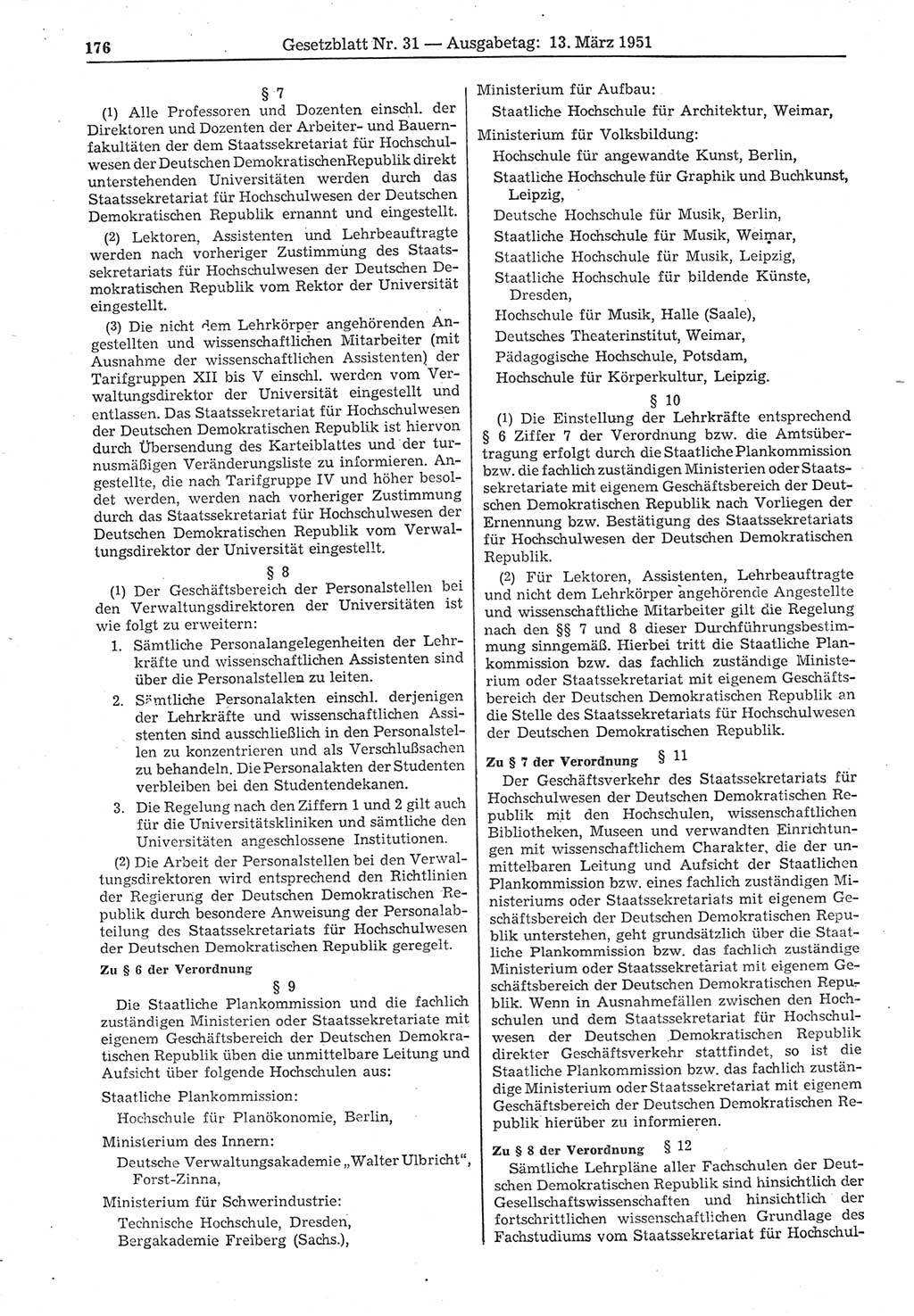 Gesetzblatt (GBl.) der Deutschen Demokratischen Republik (DDR) 1951, Seite 176 (GBl. DDR 1951, S. 176)