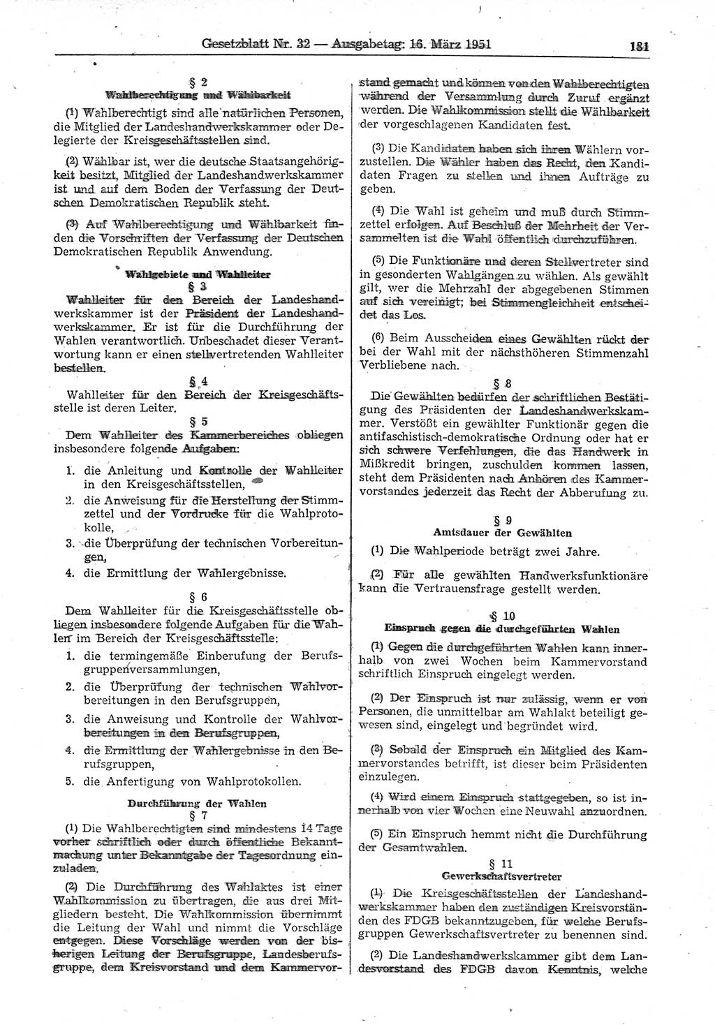 Gesetzblatt (GBl.) der Deutschen Demokratischen Republik (DDR) 1951, Seite 181 (GBl. DDR 1951, S. 181)