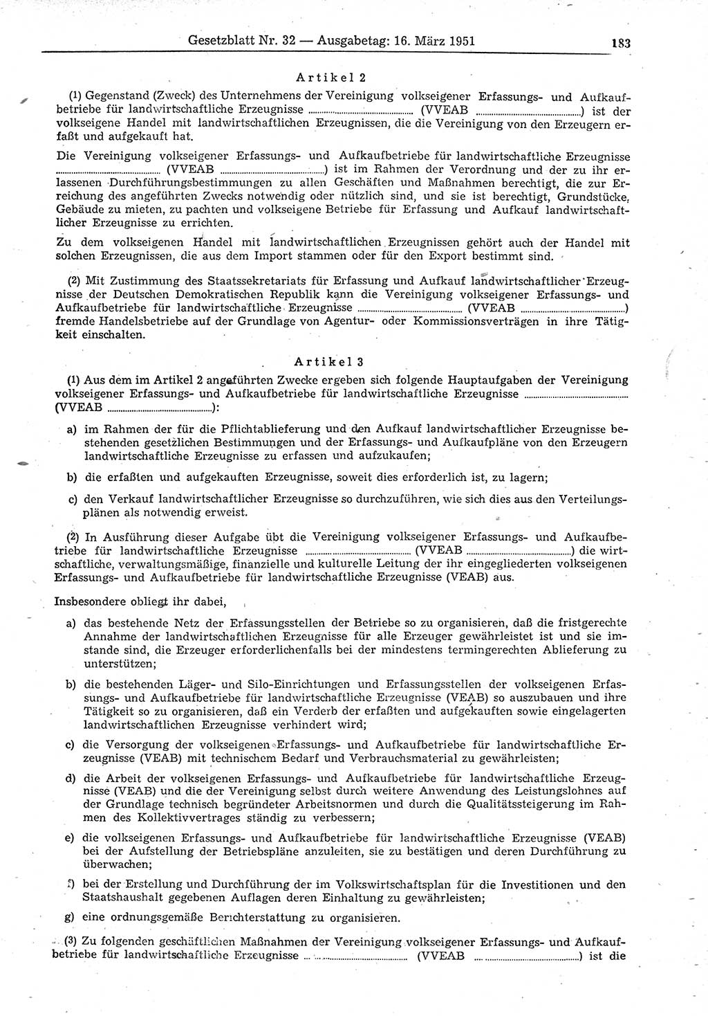 Gesetzblatt (GBl.) der Deutschen Demokratischen Republik (DDR) 1951, Seite 183 (GBl. DDR 1951, S. 183)