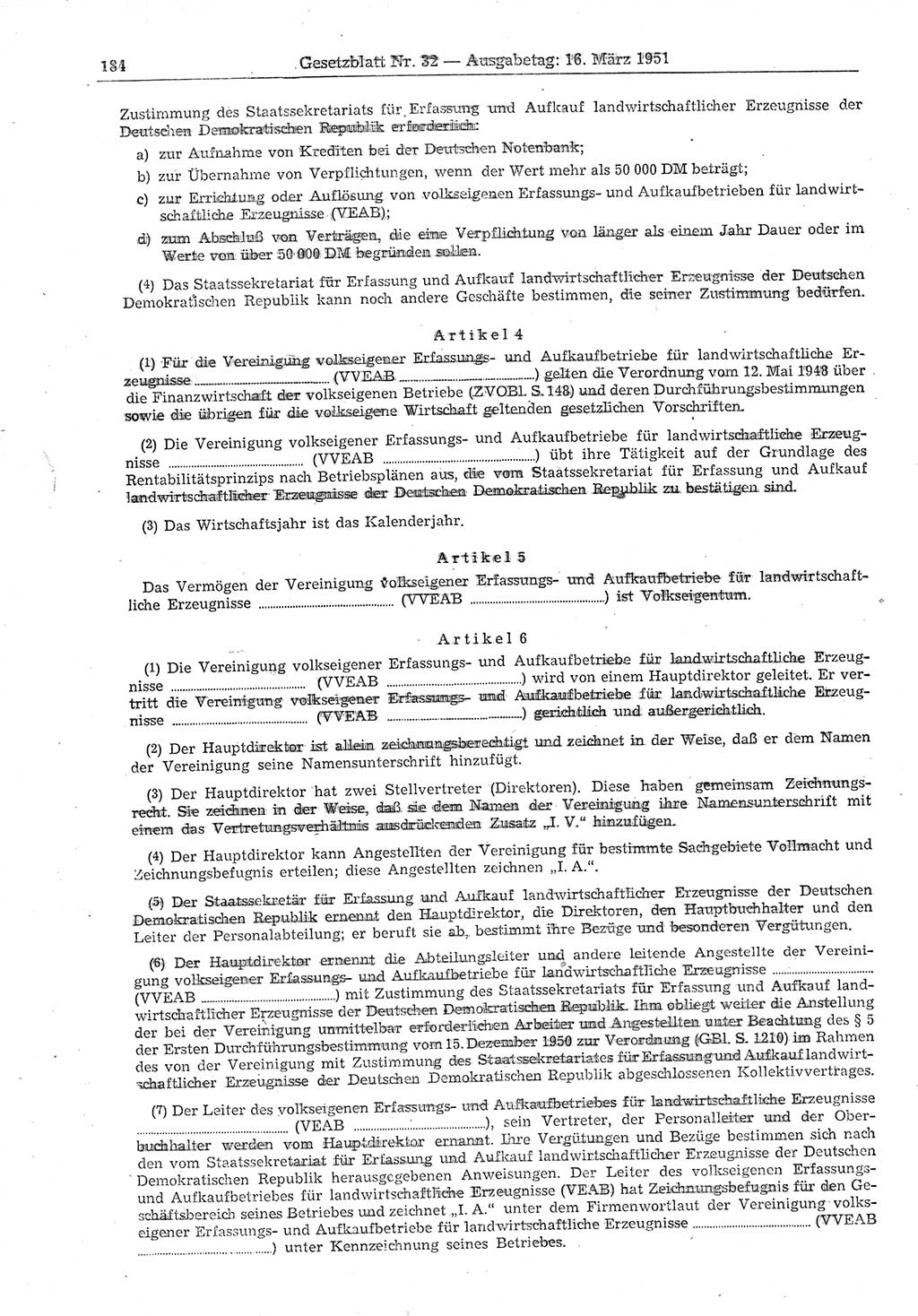 Gesetzblatt (GBl.) der Deutschen Demokratischen Republik (DDR) 1951, Seite 184 (GBl. DDR 1951, S. 184)