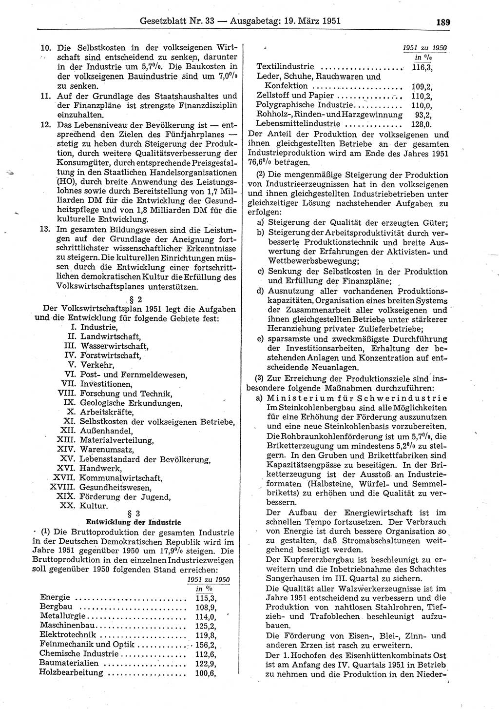 Gesetzblatt (GBl.) der Deutschen Demokratischen Republik (DDR) 1951, Seite 189 (GBl. DDR 1951, S. 189)
