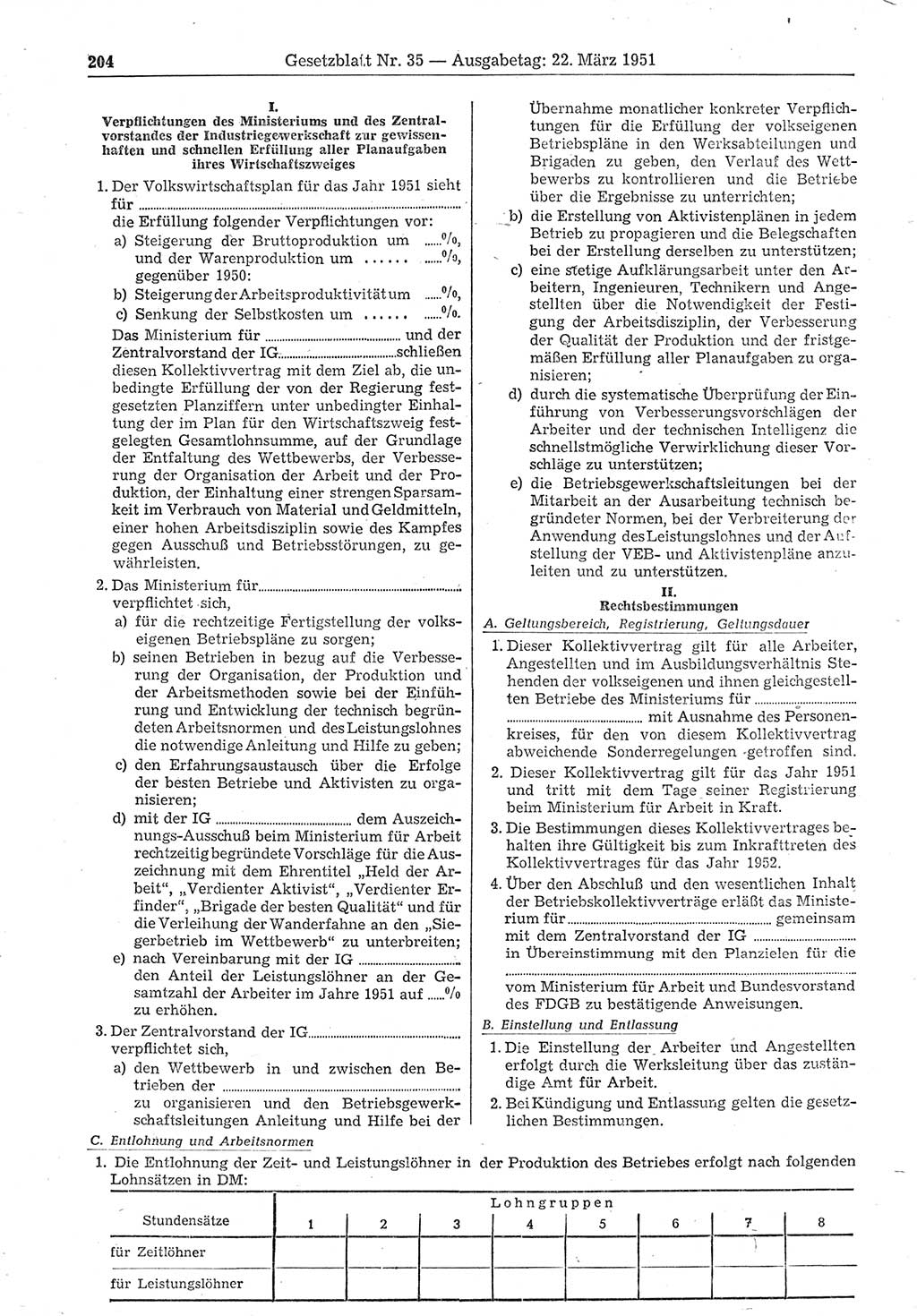 Gesetzblatt (GBl.) der Deutschen Demokratischen Republik (DDR) 1951, Seite 204 (GBl. DDR 1951, S. 204)