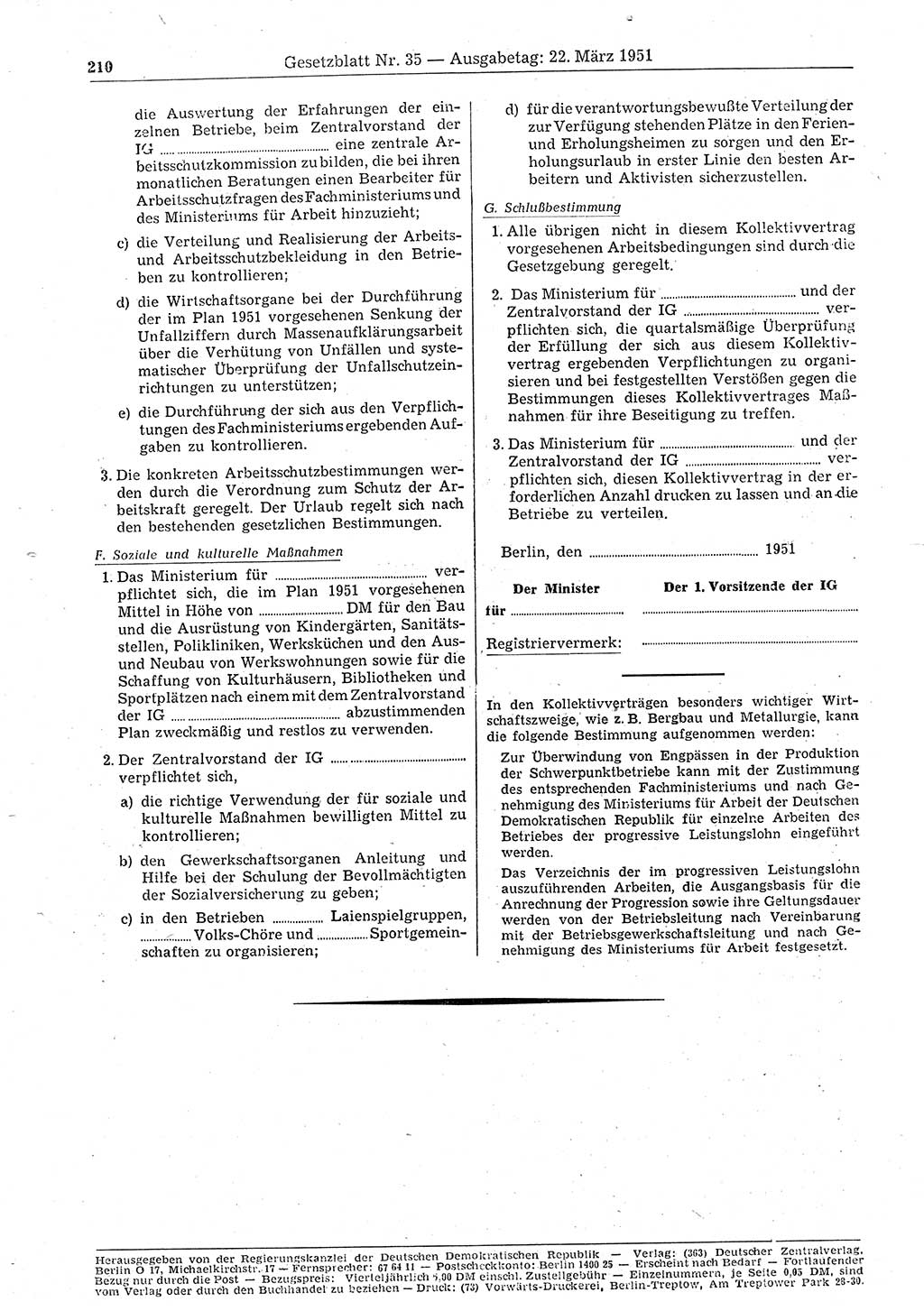 Gesetzblatt (GBl.) der Deutschen Demokratischen Republik (DDR) 1951, Seite 210 (GBl. DDR 1951, S. 210)
