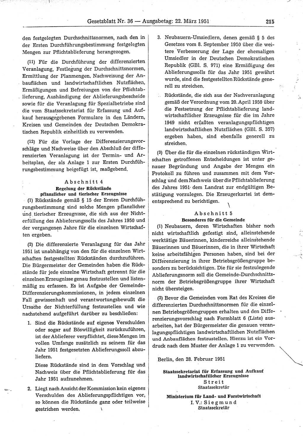 Gesetzblatt (GBl.) der Deutschen Demokratischen Republik (DDR) 1951, Seite 215 (GBl. DDR 1951, S. 215)