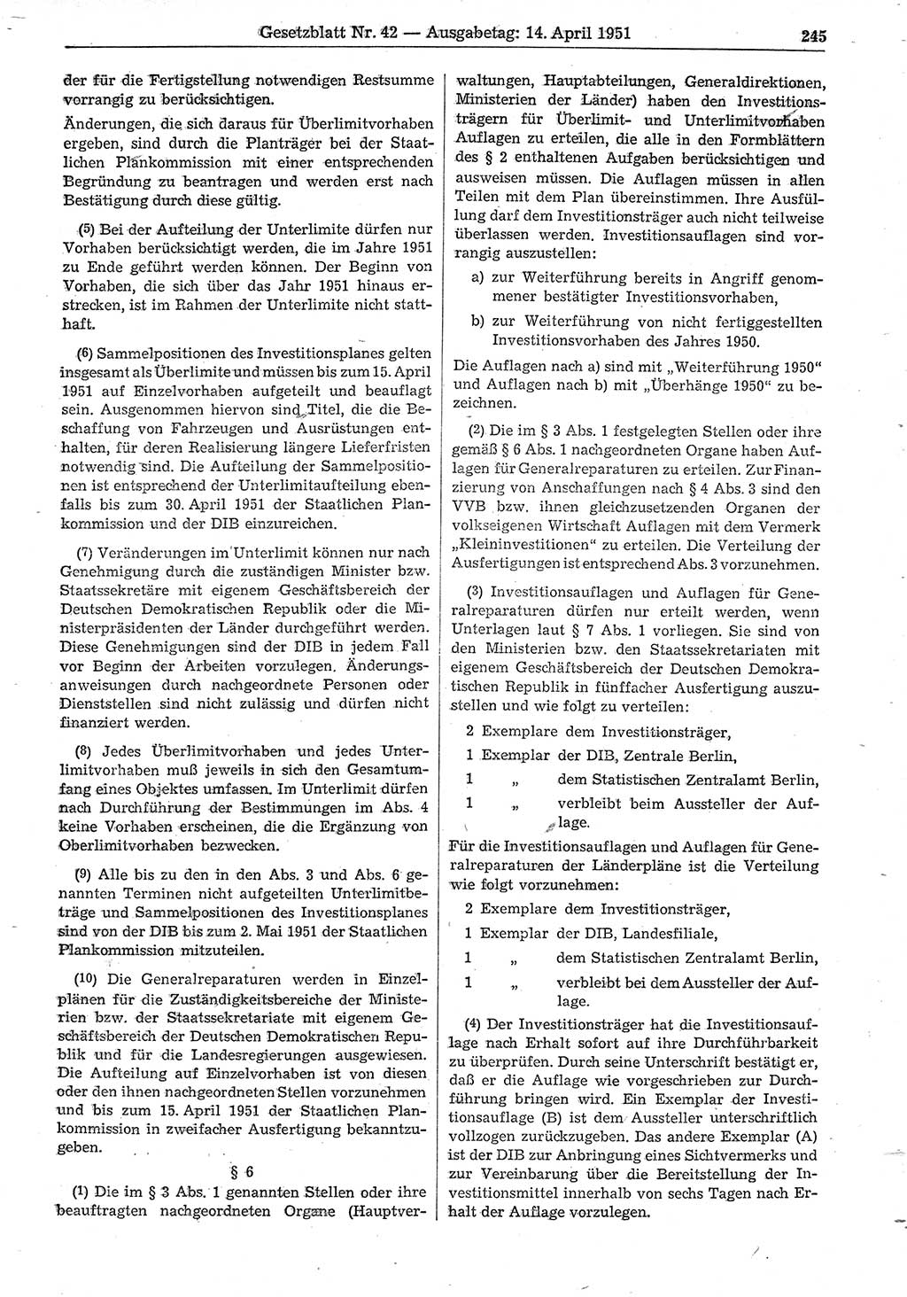 Gesetzblatt (GBl.) der Deutschen Demokratischen Republik (DDR) 1951, Seite 245 (GBl. DDR 1951, S. 245)