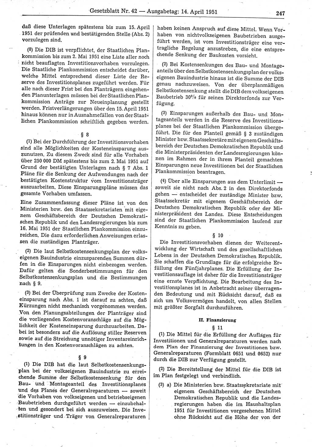 Gesetzblatt (GBl.) der Deutschen Demokratischen Republik (DDR) 1951, Seite 247 (GBl. DDR 1951, S. 247)
