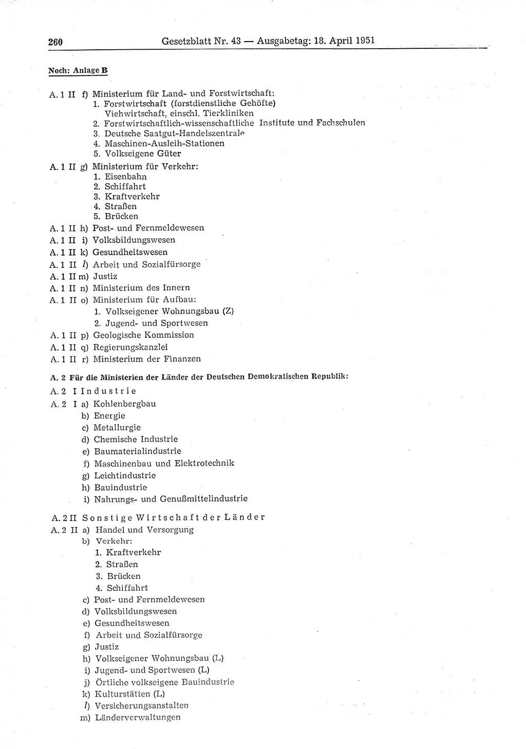 Gesetzblatt (GBl.) der Deutschen Demokratischen Republik (DDR) 1951, Seite 260 (GBl. DDR 1951, S. 260)