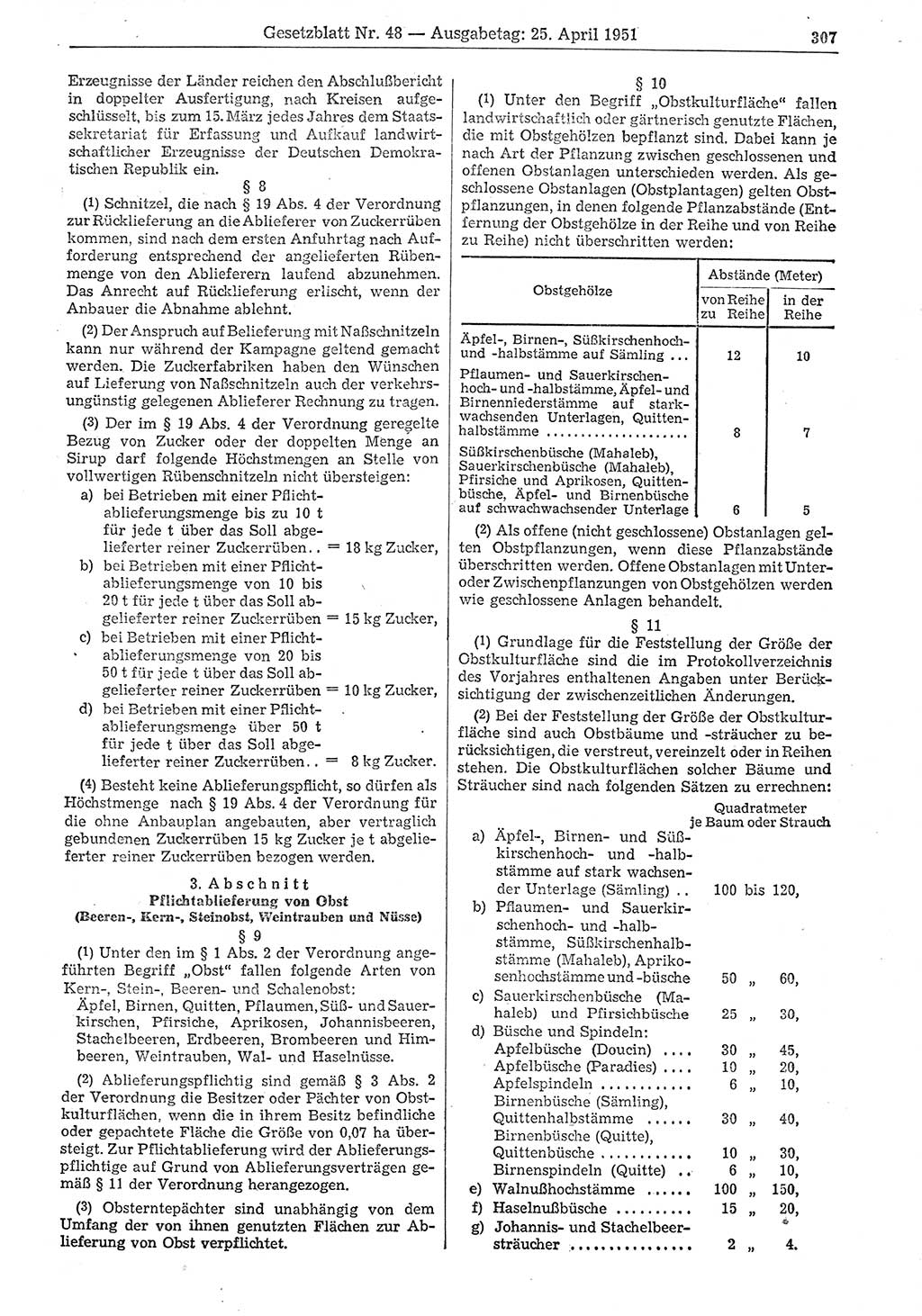 Gesetzblatt (GBl.) der Deutschen Demokratischen Republik (DDR) 1951, Seite 307 (GBl. DDR 1951, S. 307)