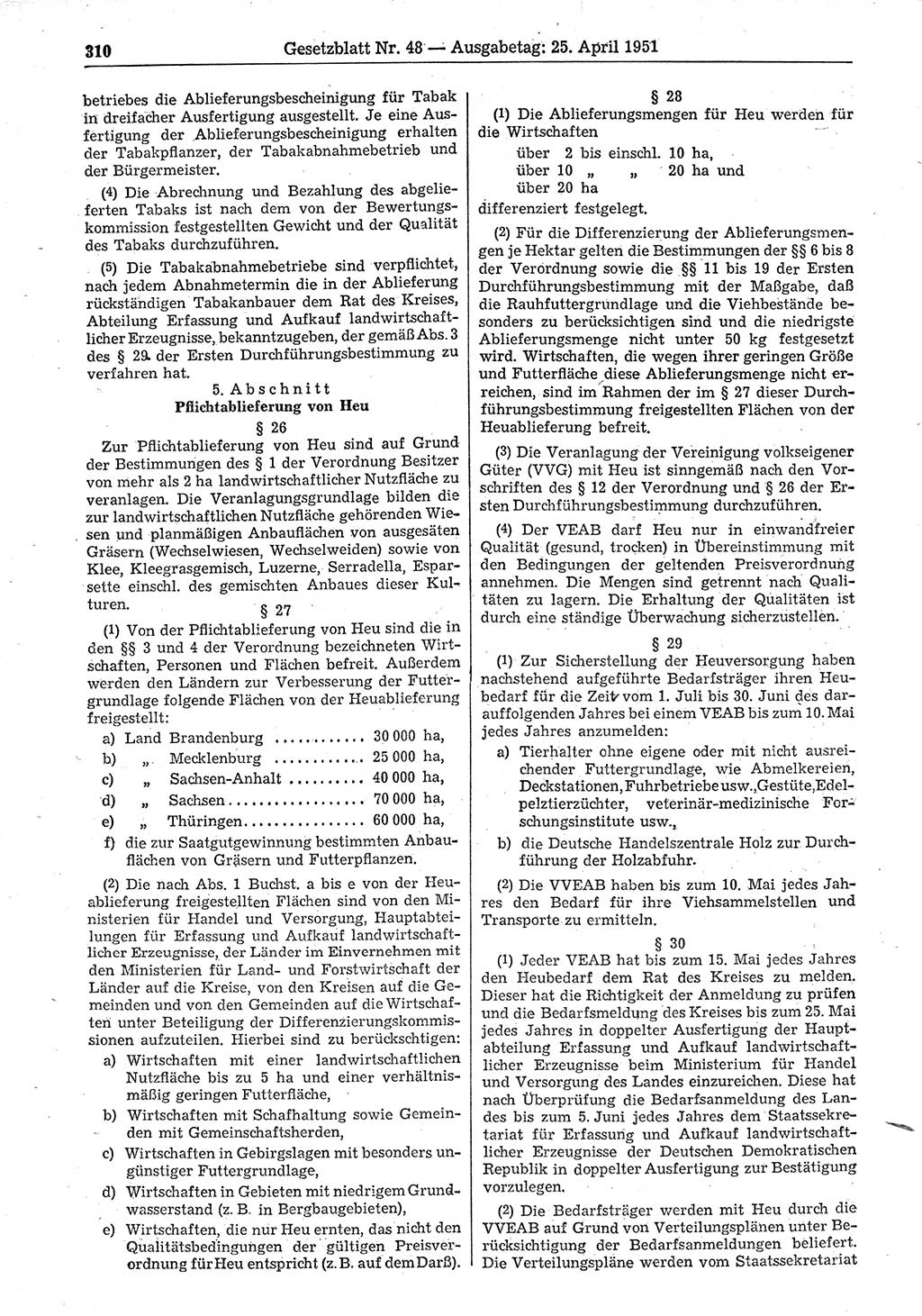 Gesetzblatt (GBl.) der Deutschen Demokratischen Republik (DDR) 1951, Seite 310 (GBl. DDR 1951, S. 310)