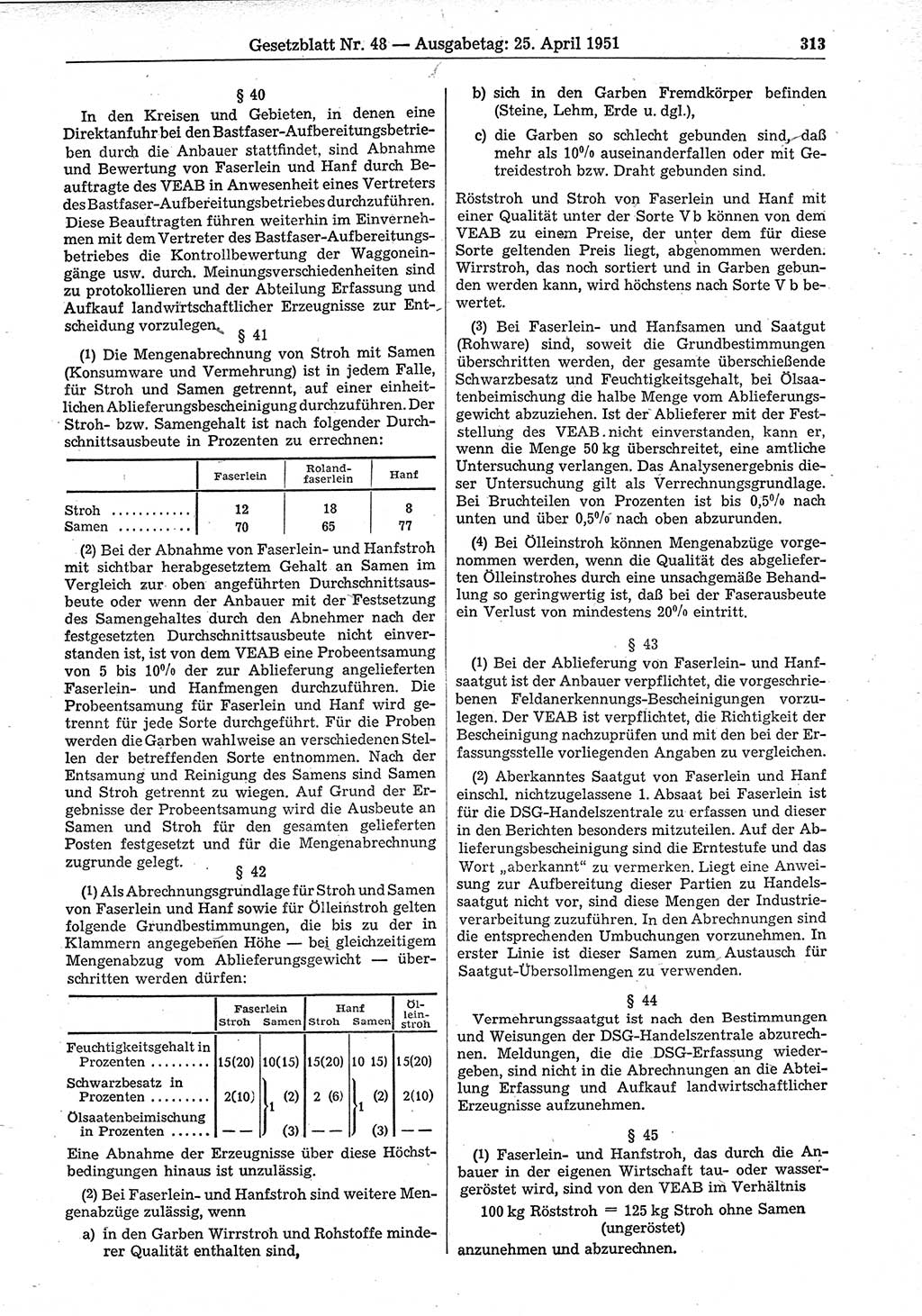 Gesetzblatt (GBl.) der Deutschen Demokratischen Republik (DDR) 1951, Seite 313 (GBl. DDR 1951, S. 313)