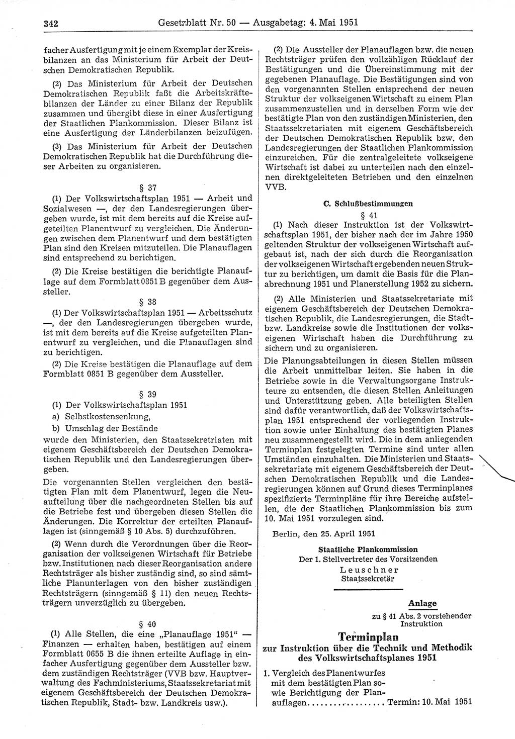 Gesetzblatt (GBl.) der Deutschen Demokratischen Republik (DDR) 1951, Seite 342 (GBl. DDR 1951, S. 342)
