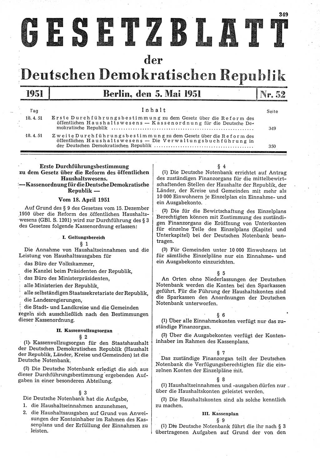 Gesetzblatt (GBl.) der Deutschen Demokratischen Republik (DDR) 1951, Seite 349 (GBl. DDR 1951, S. 349)